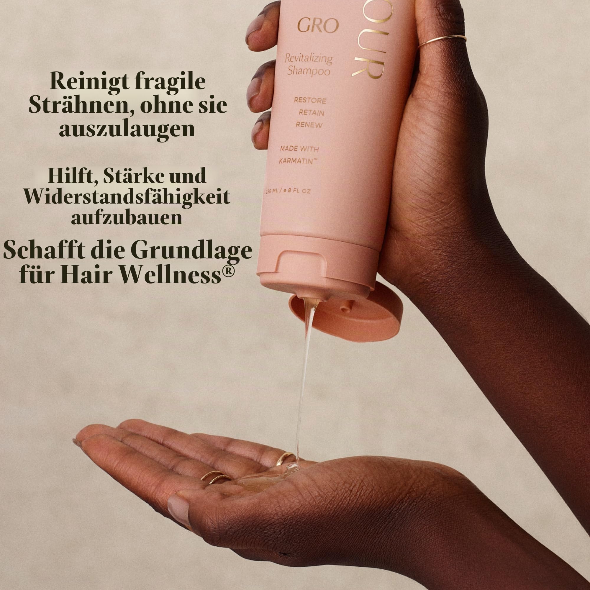 VEGAMOUR Revitalisierendes Gro-Shampoo, das dickeres und voluminöses Haar begünstigt, sulfatfreies Shampoo