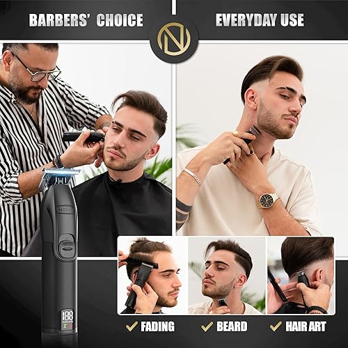 Miniatura 3 de NOVAH Grooming Recortadora de pelo profesional para hombres, recortadora de peluquería inalámbrica en T para barberos
