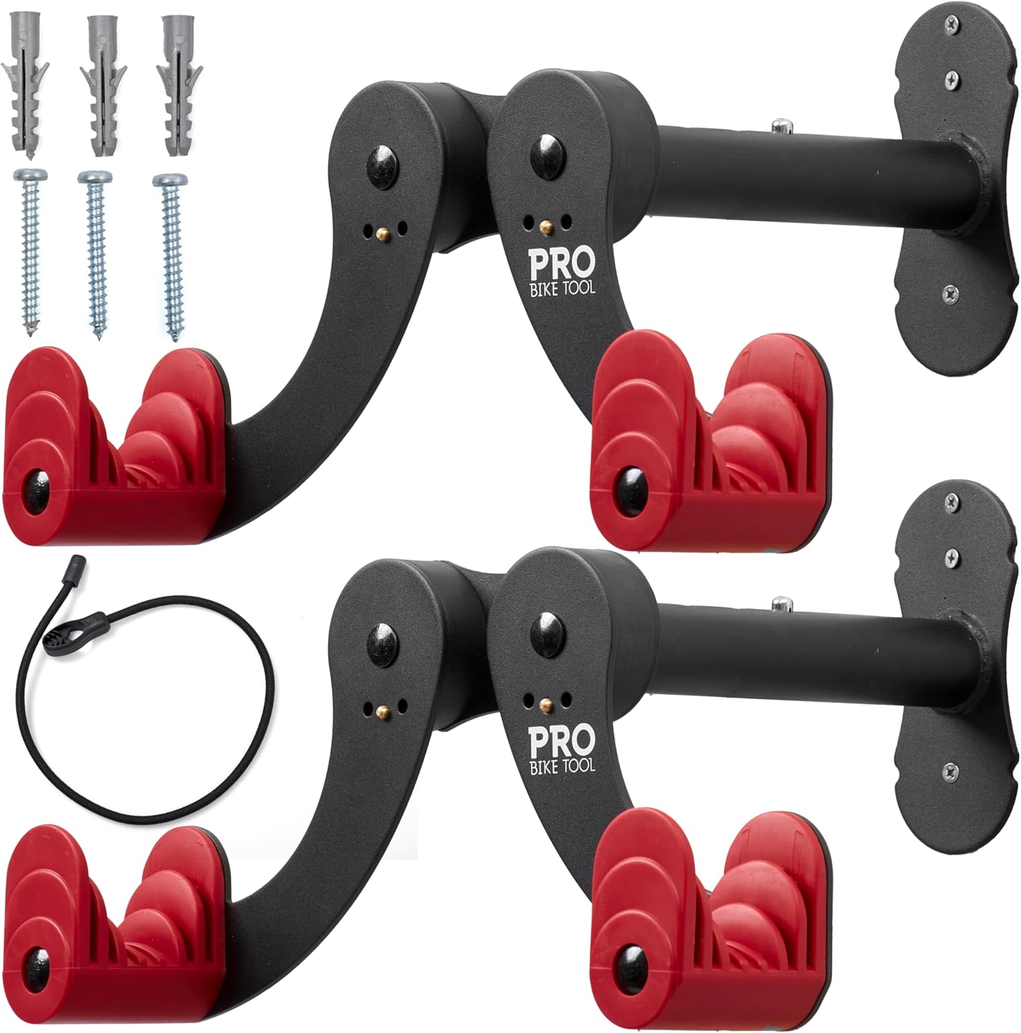 Pro-Bike Tool Bike Wall Mount - Adjustable Hanging Arms Horizontal Bike Rack - for Almost Every Bike - Bike Wall Hanger with Durable Metal Construction - Black/Red - Set of 2 Pack of 2 Red