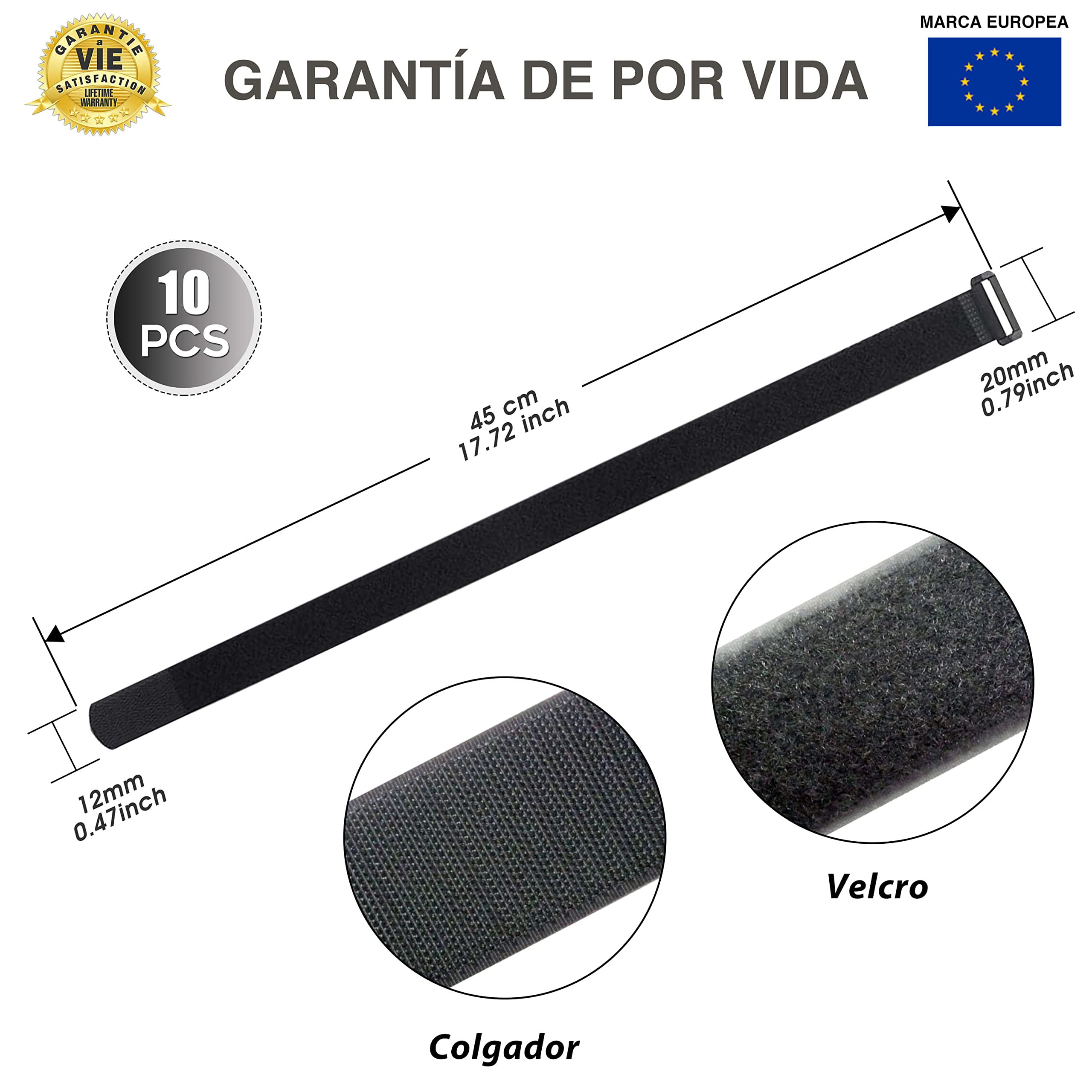 Bridas Ajustables para Cables - ✮GARANTÍA DE POR VIDA✮ - Paquete de 10 Correas de Nylon Resistentes con Hebilla de Plástico - Organizadores para Sujetar Cables de Ordenador, Herramientas