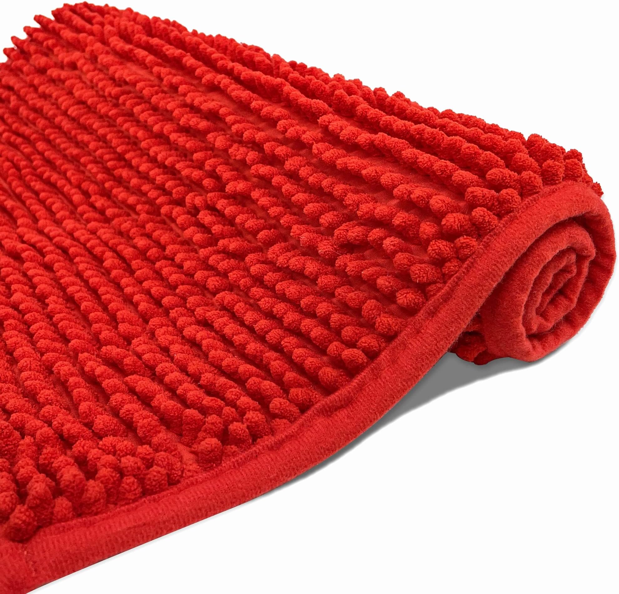 Eanpet Chenille Bath Mat Microfiber Floor Mat Baby Bath Mat for Kids Washable Bathroom Dry Fast Water Absorbent Shower Mat Area Rug (15.3" x 23.2", Red)