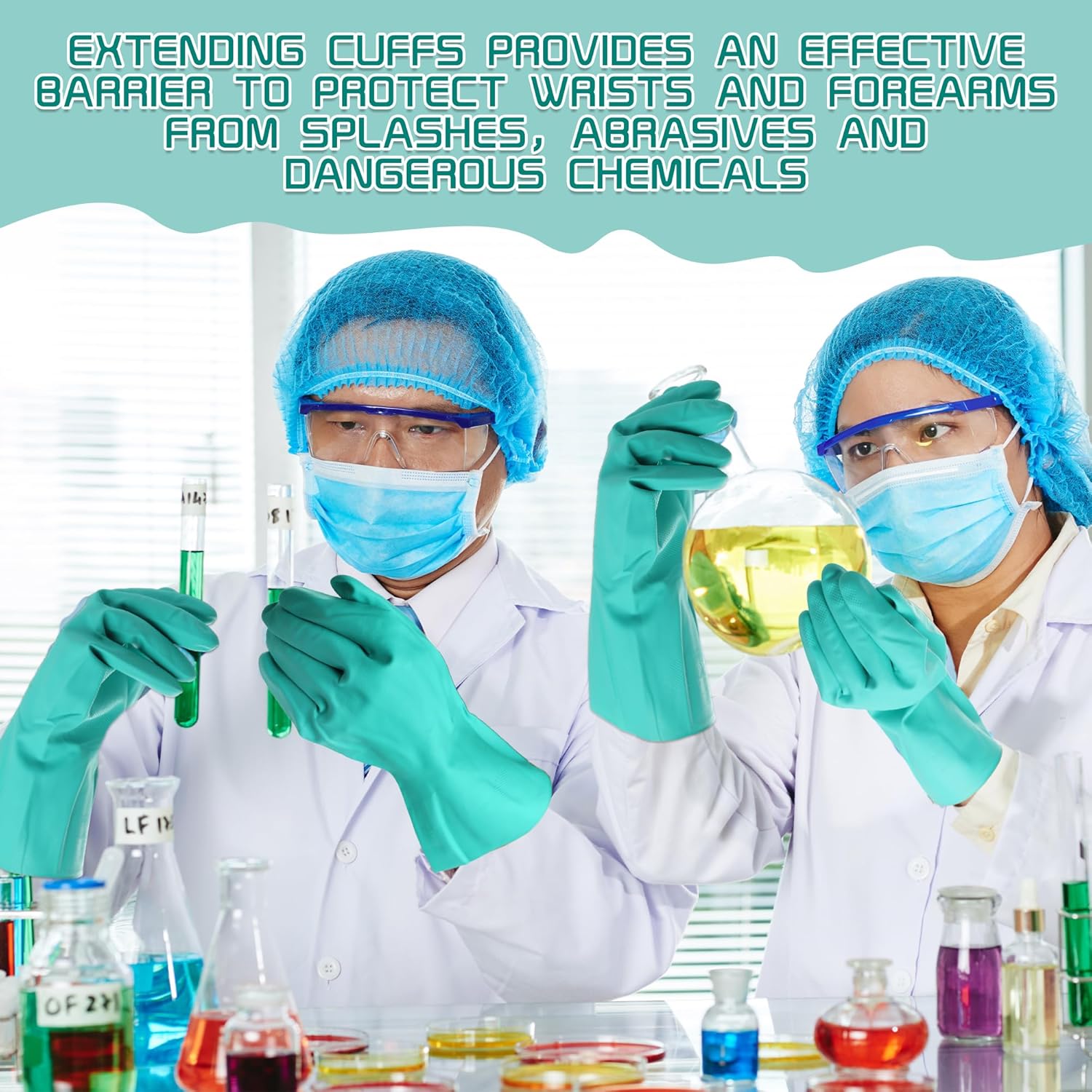 24 Pairs Chemical Resistant Gloves Heavy Duty Nitrile Gloves with Fleece Lining Non-Slip Household Safety Work Gloves