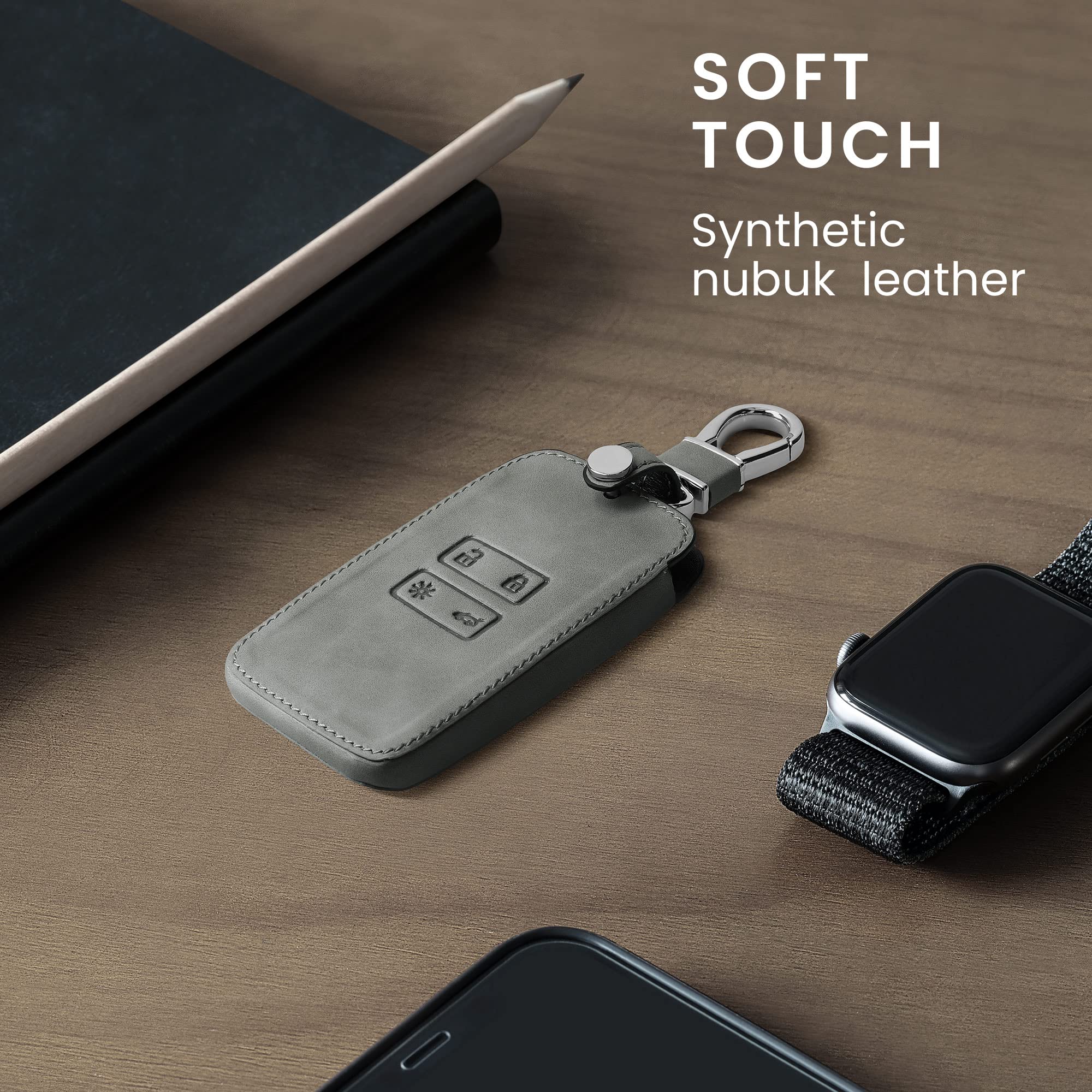 kwmobile Akcesoria do kluczyka samochodowego kompatybilne z Renault Smart Key 4-Button (tylko klawisze Keyless Go) - Etui na kluczyki samochodowe z nubuku - szary kompas