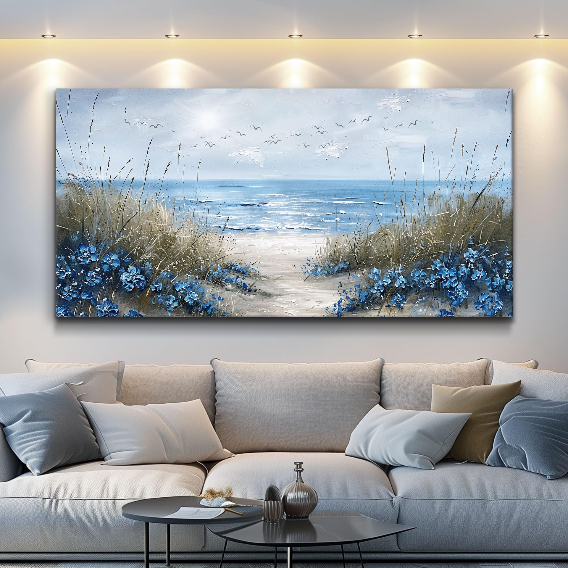 KELIYUAN Wall Art For Living Room Canvas Wall Decor For Bedroom Office Decorations Blue Ocean Wall Painting Sea Wave Pictures Artwork Modern Beach Posters Aesthetic Ready To Hang Home Decor 20"x40"