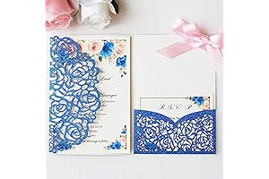 50PCS Royal Blue Blank Glittering Wedding Invitations 5.1 x 7.1 In