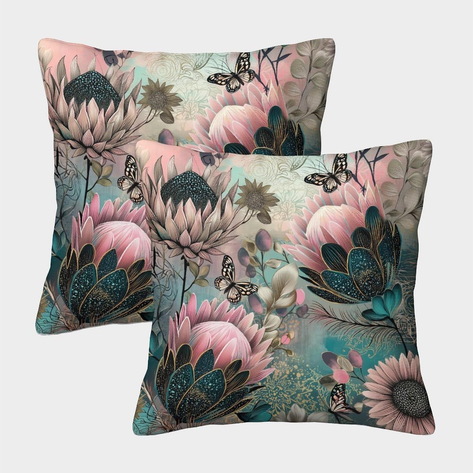 kaiyun 2 Pack Glowing Flowers, Sea Dragon Flowers 3D Image Sunflowers Butterflies Printed Single-sided Cushion Cover 50x50cm