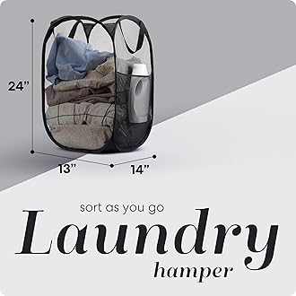 Mesh Popup Laundry Hamper - Portable, Durable Handles, Collapsible for Storage and Easy to Open. Folding Pop-Up Clothes Hampers are Great for The Kids Room, College Dorm or Travel. (Black | Set of 2)