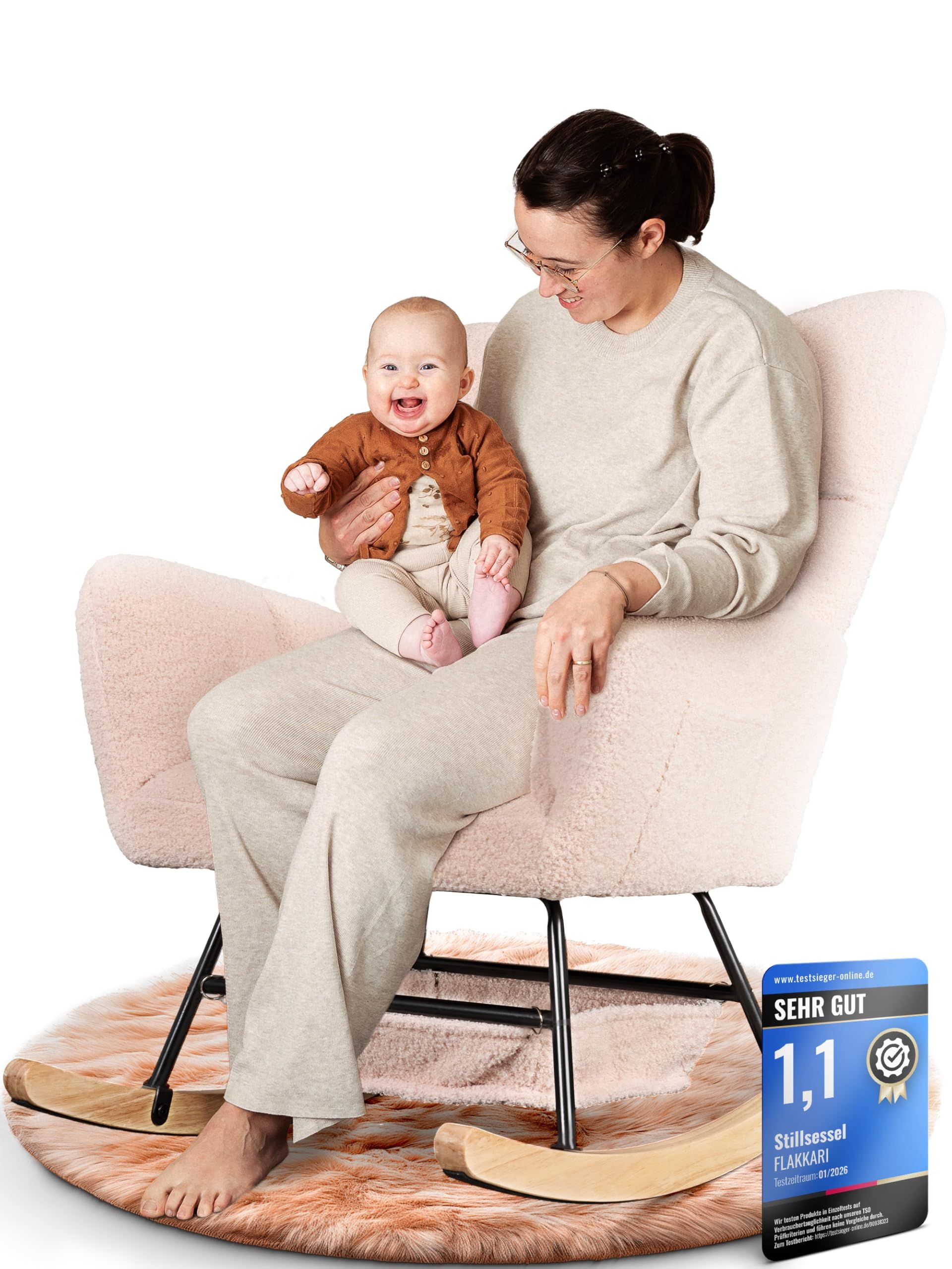 FLAKKARI® Stillsessel Schaukelstuhl Gepolstert [EXTRA-LEISE] mit Taschen Stillstuhl Schaukelsessel Relaxsessel Rocking Chair Nursing Baby | Baby Beige