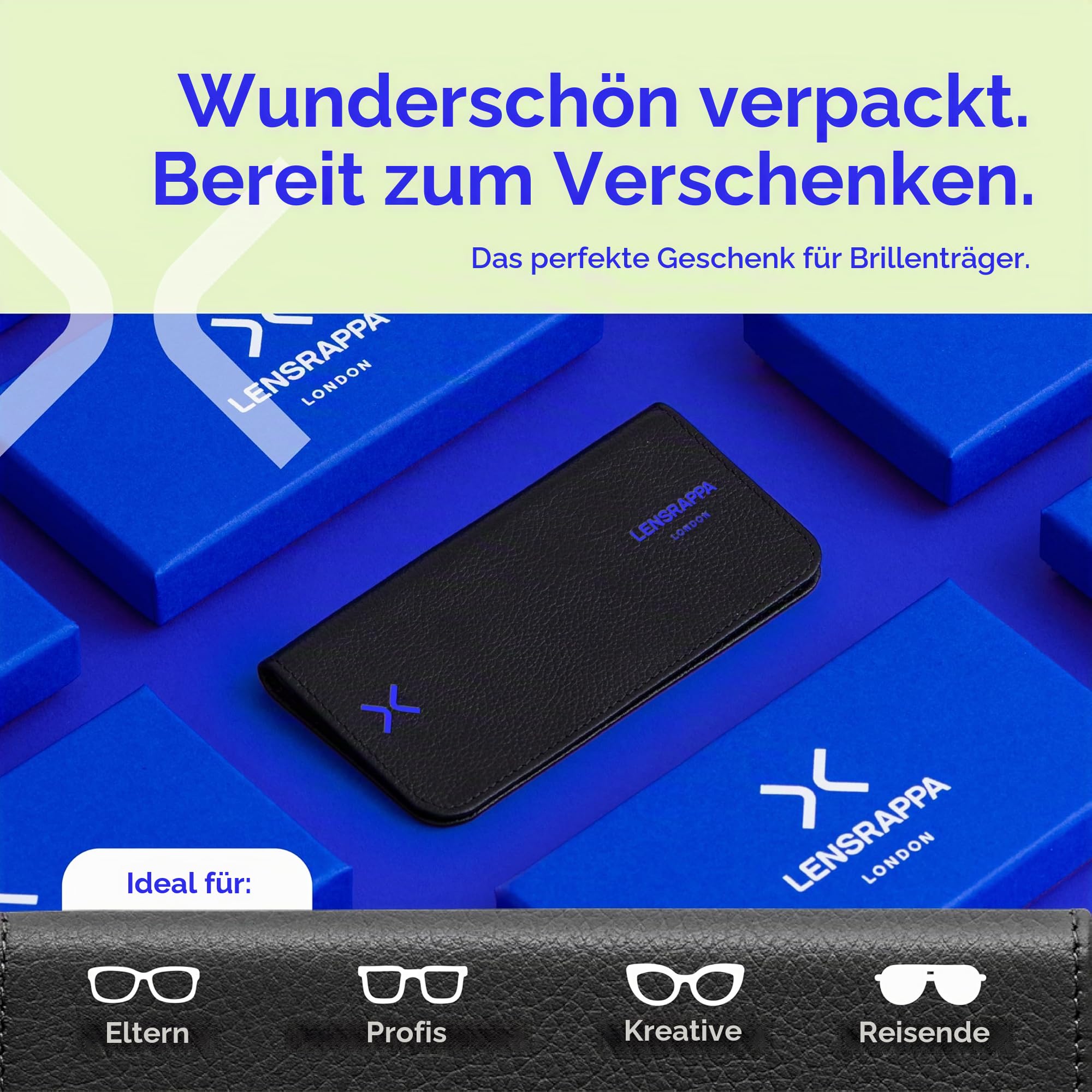 Objektiv Rappa schmales Lederbrille Case in 9 Farben, schwarzes, Einheitsgröße