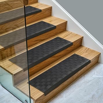 Ottomanson Bullnose Stair Treads Outdoor Ribbed Heavy-Duty Non-Slip Stair Mats Best Grip on Concrete, Brick & Textured Step Fastening Required for Wooden & RV Steps, Pack of 5