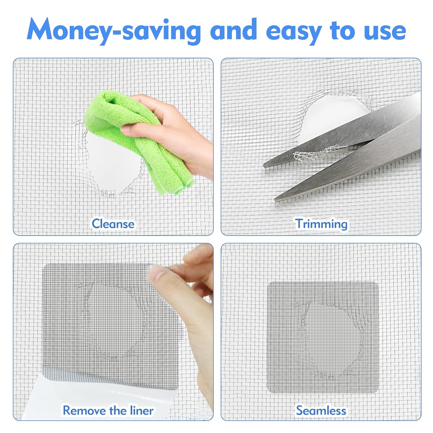 Window Screen Repair Kit, 10 Pcs 4" x 4" Strong Adhesive Patch for Holes, Easy Application, Black