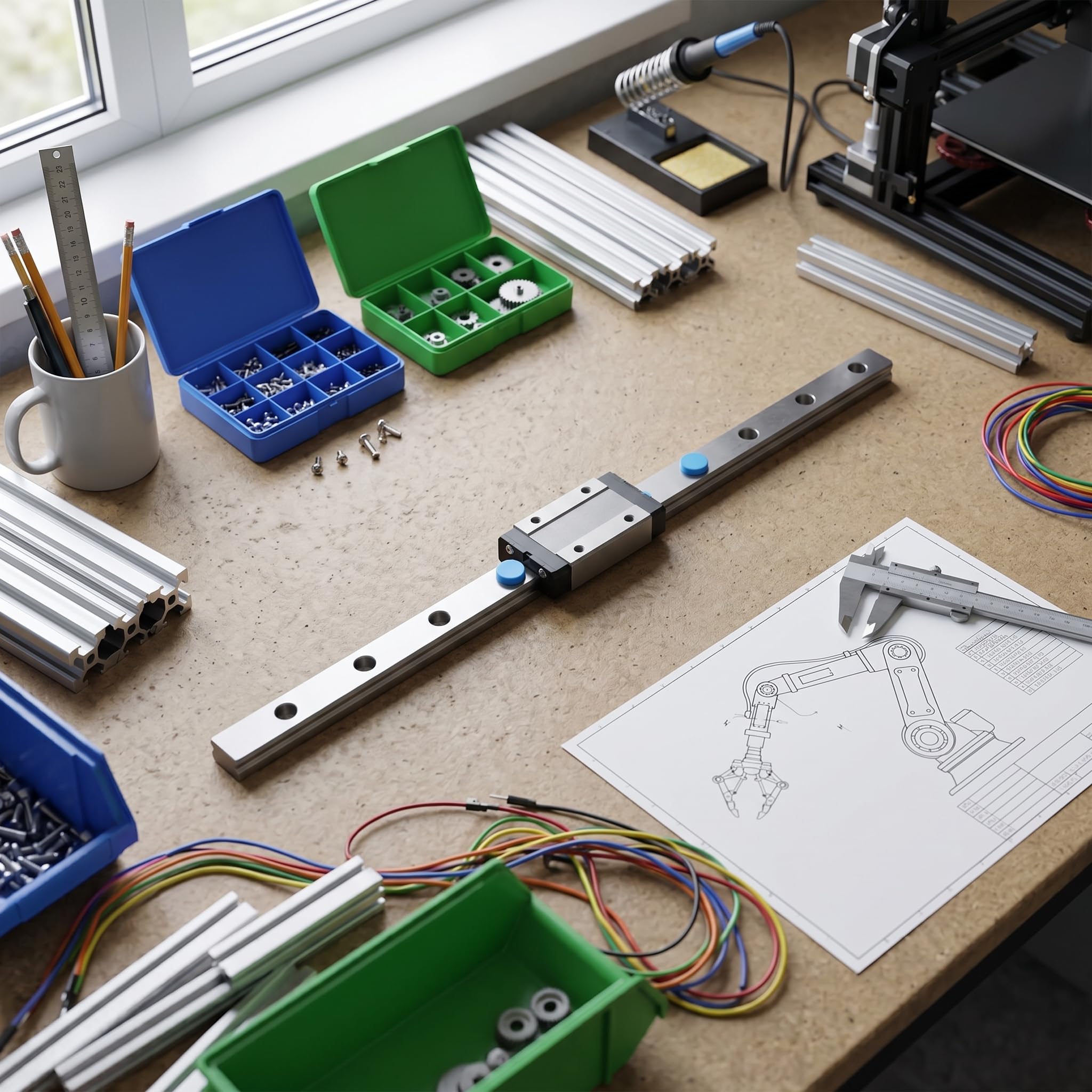 Guide Linéaire du Rail 250/300/ 400/500/ 550mm Guide Linéaire Coulissant Avec Bloc de Chariot pour Imprimante 3D DIY et Machine de Commande Numérique par Ordinateur (300mm)