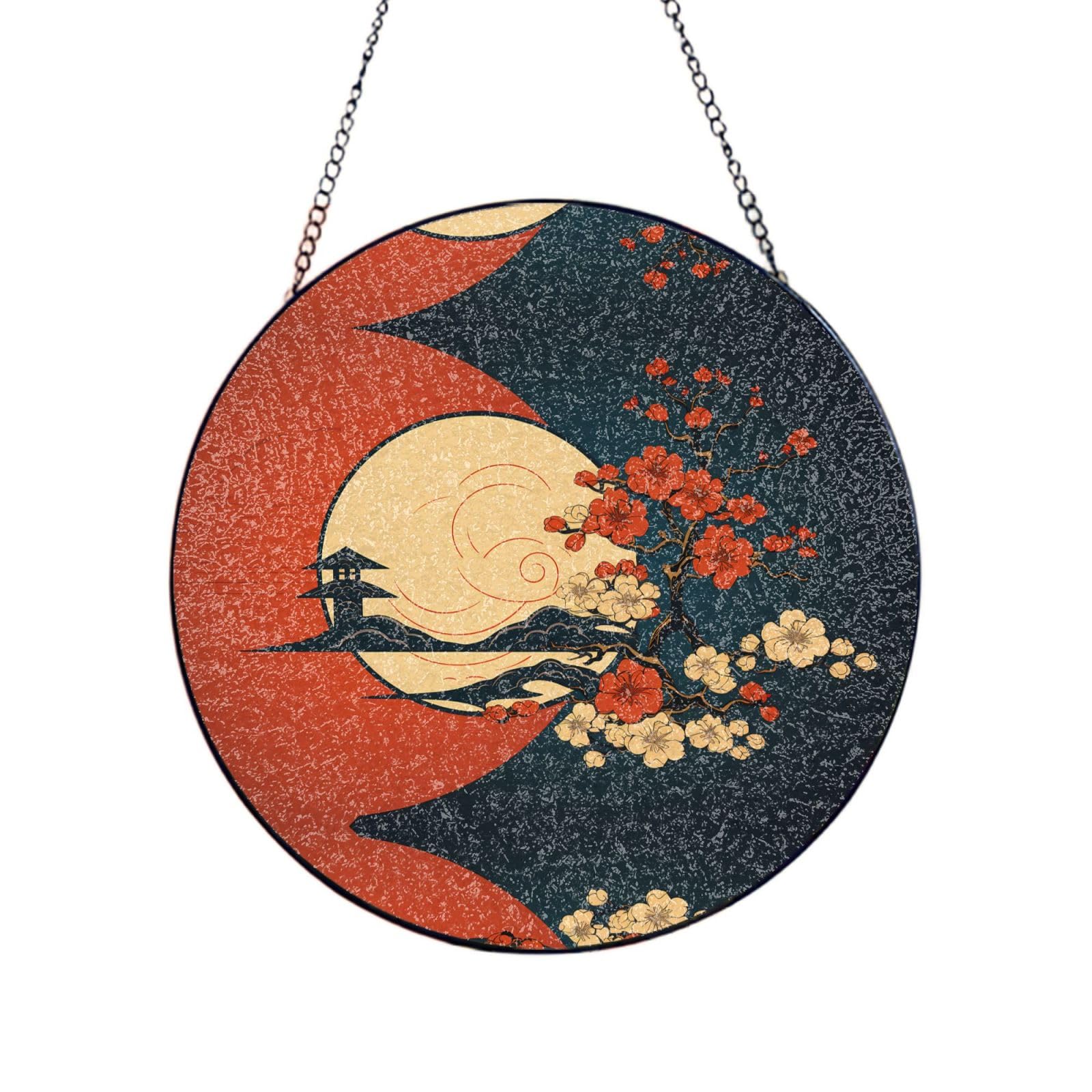 Phayah Chinese Plum Blossom Print Glass Window Hanging Sun Catchers Suncatcher Decor For Birthday For Home Garden Porch 6in（15cm）
