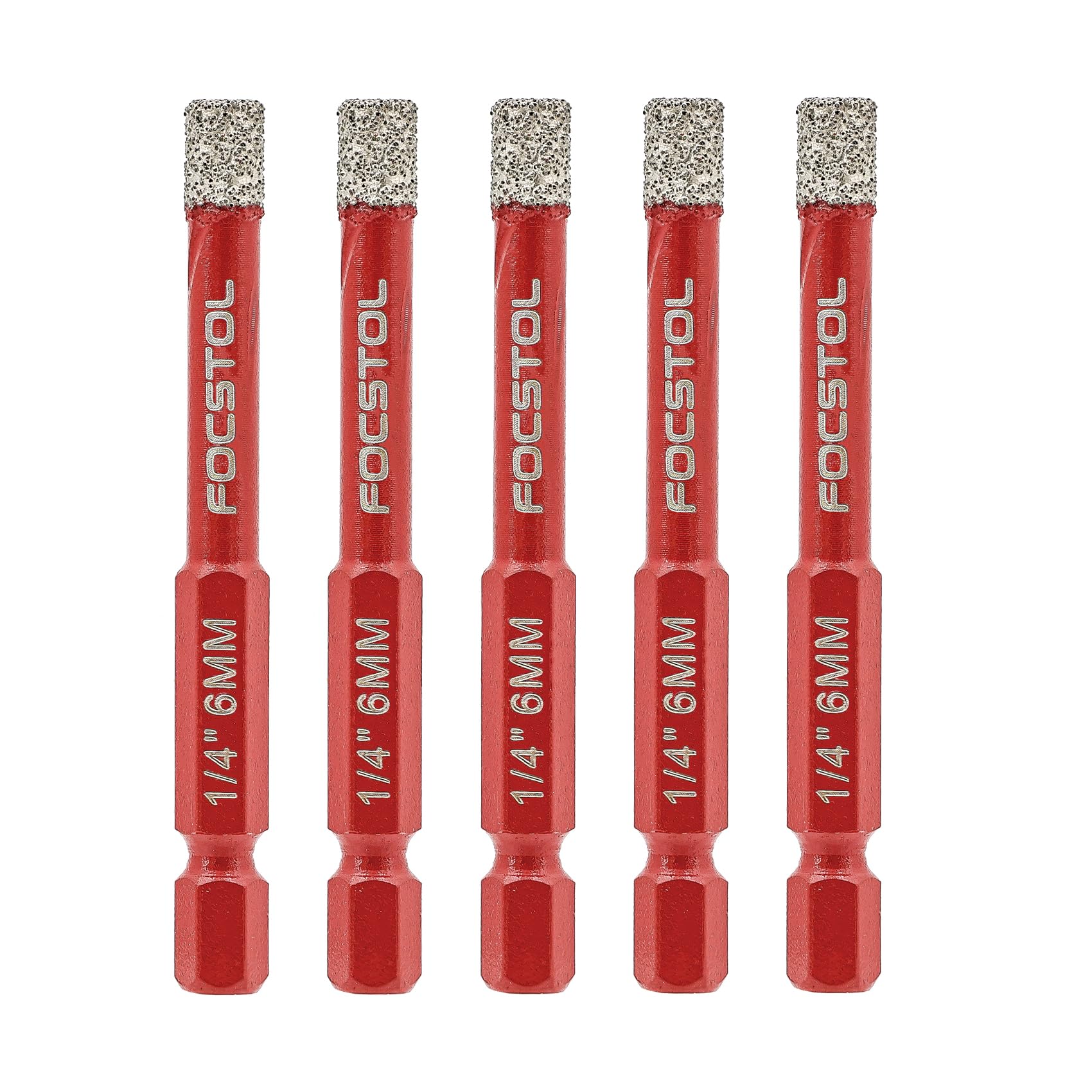 FOCSTOL Secco Punte Trapano Diamantate - 5 pezzi 6mm Kit Sega a Tazza Diamantata con Attacco Esagonale a Cambio Rapido per Gres Porcellanato Ceramica Granito Marmo