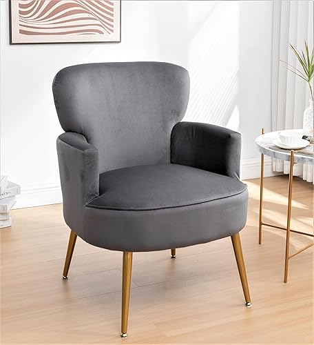 Container Furniture Direct Silla decorativa de terciopelo de moda con patas de metal dorado, sillón tapizado para espacios pequeños a medianos, sala