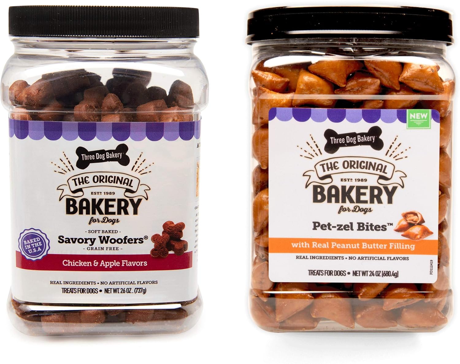 Three Dog Bakery Snack Jars Premium Treats for Dogs, Soft