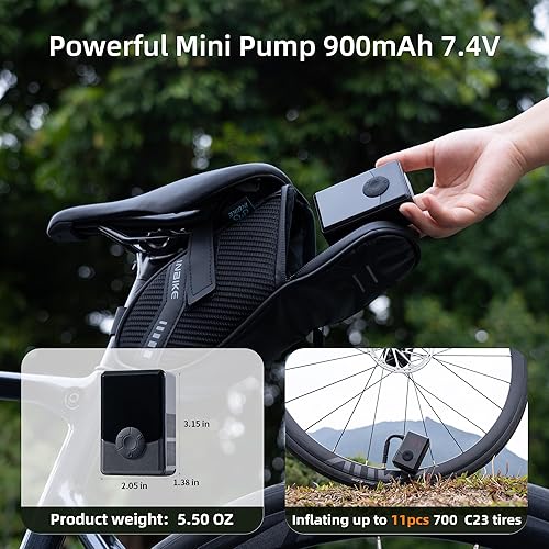 Miniatura 4 de Mini bomba de neumáticos de bicicleta con calibre, bomba eléctrica de bicicleta máxima de 130 PSI, mini bomba de aire de inflado rápido para