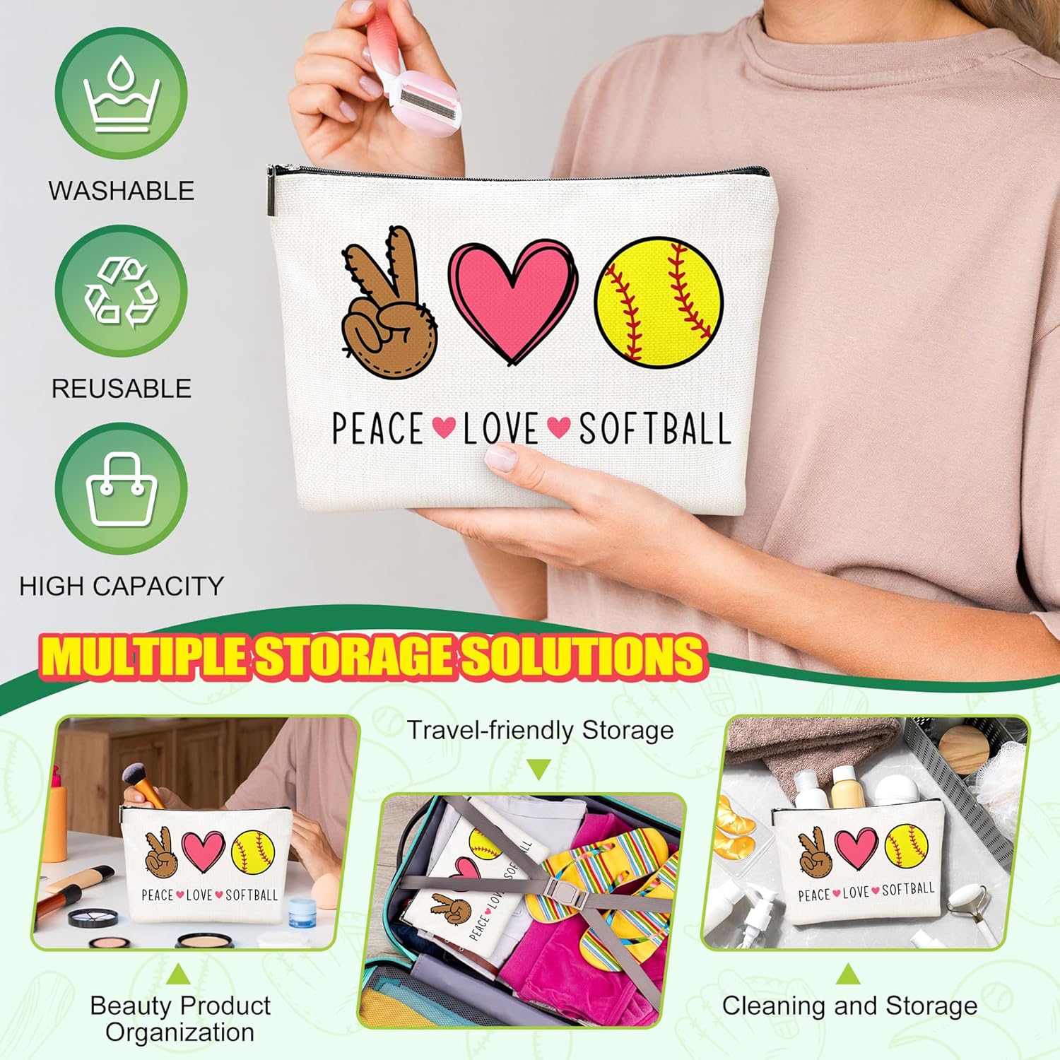 Softball Gifts for Girls Softball Accessories for Girls Cool Sport Themed Gift Ideas for Women, 20oz Tumbler Stickers Bracelet Makeup Bag Hair Ties Socks Stuff Set for Teen Girl Mom Player Coach Youth - Image 3