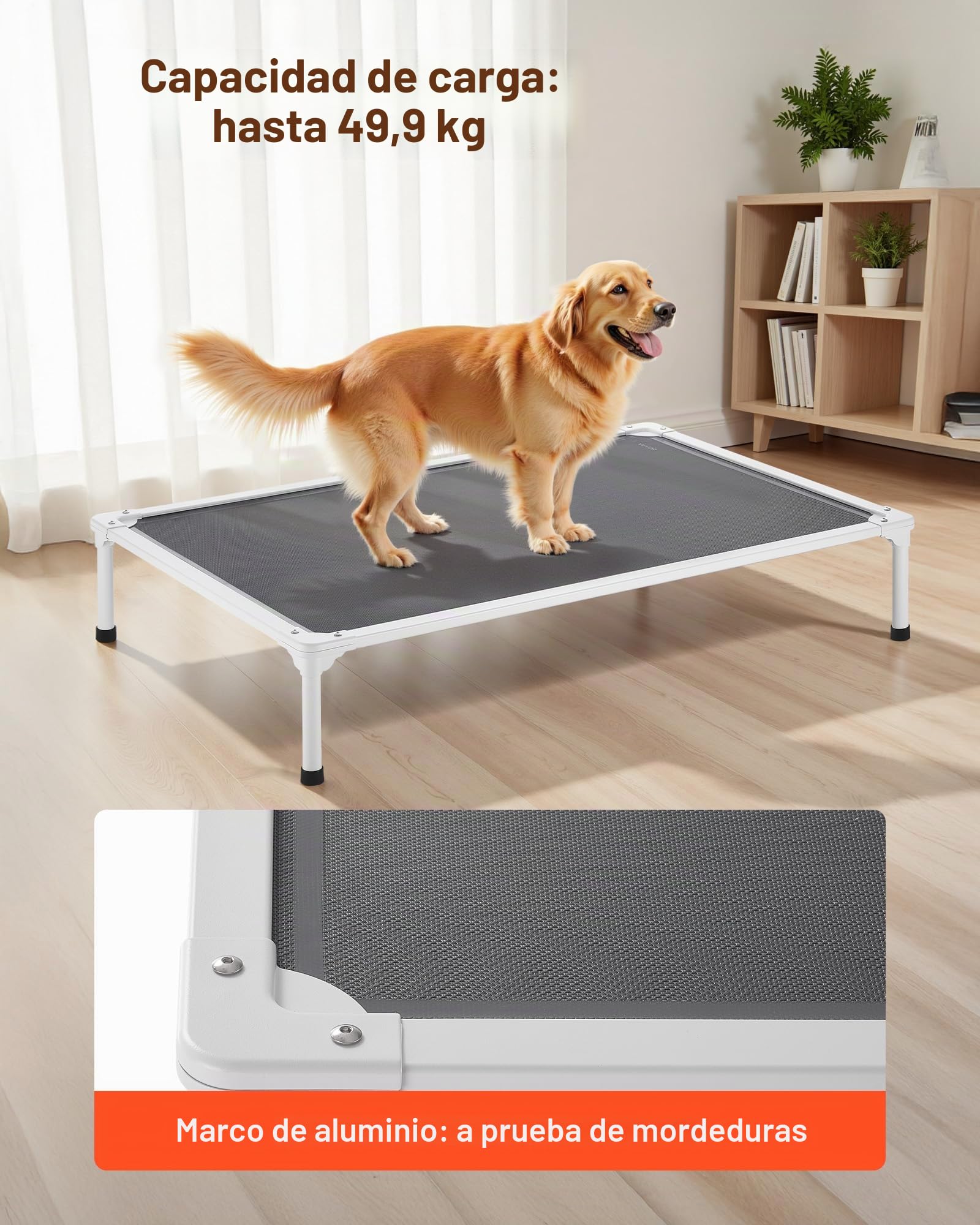 VEVOR Cama Elevada para Perros 1250 x 830 x 230 mm Estructura de Metal Malla Transpirable Cama para Mascotas Portátil Carga de 50 kg para Mantener Frescas a Las Mascotas Interior Exterior, Talla XL