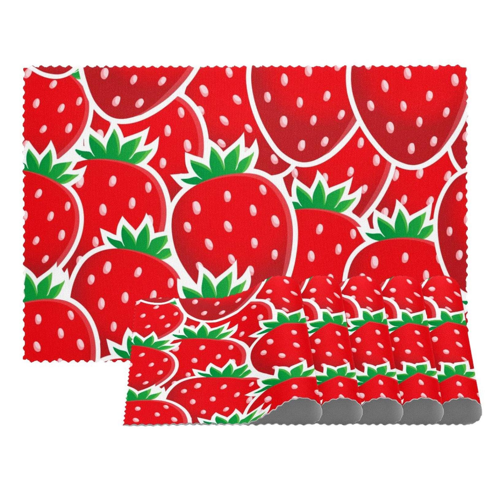 Sets de table thermorésistants et lavables motif fraises en Oxford x4