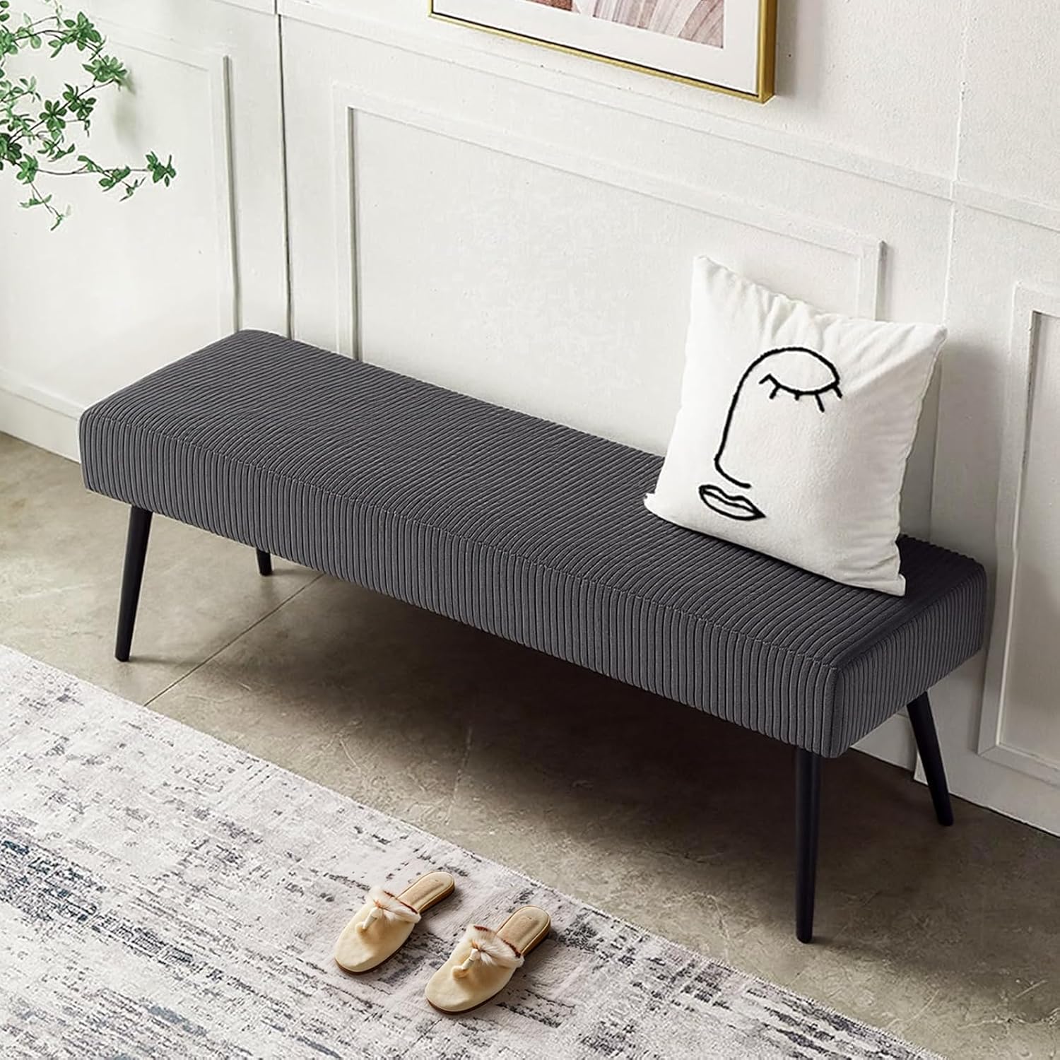 Joveco Entryway Bench - Dark Gray Bench for Bedroom, Modern End of Bed Bench with Thick Black Metal Legs, Corduroy Padded Benches for Living Room, Hallway, Entryway