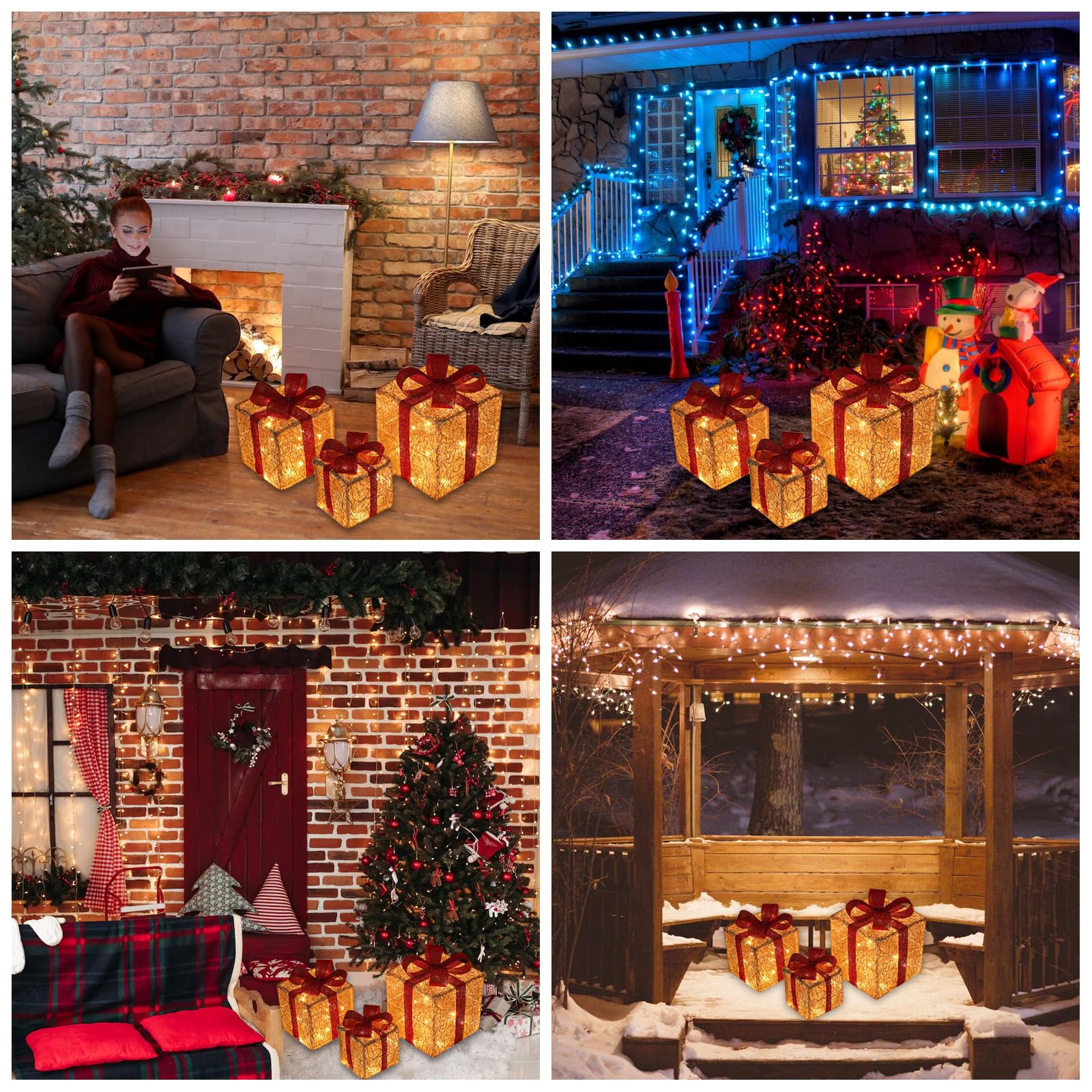 3er Set LED Geschenkbox Weihnachten, LED Deko Geschenkbox