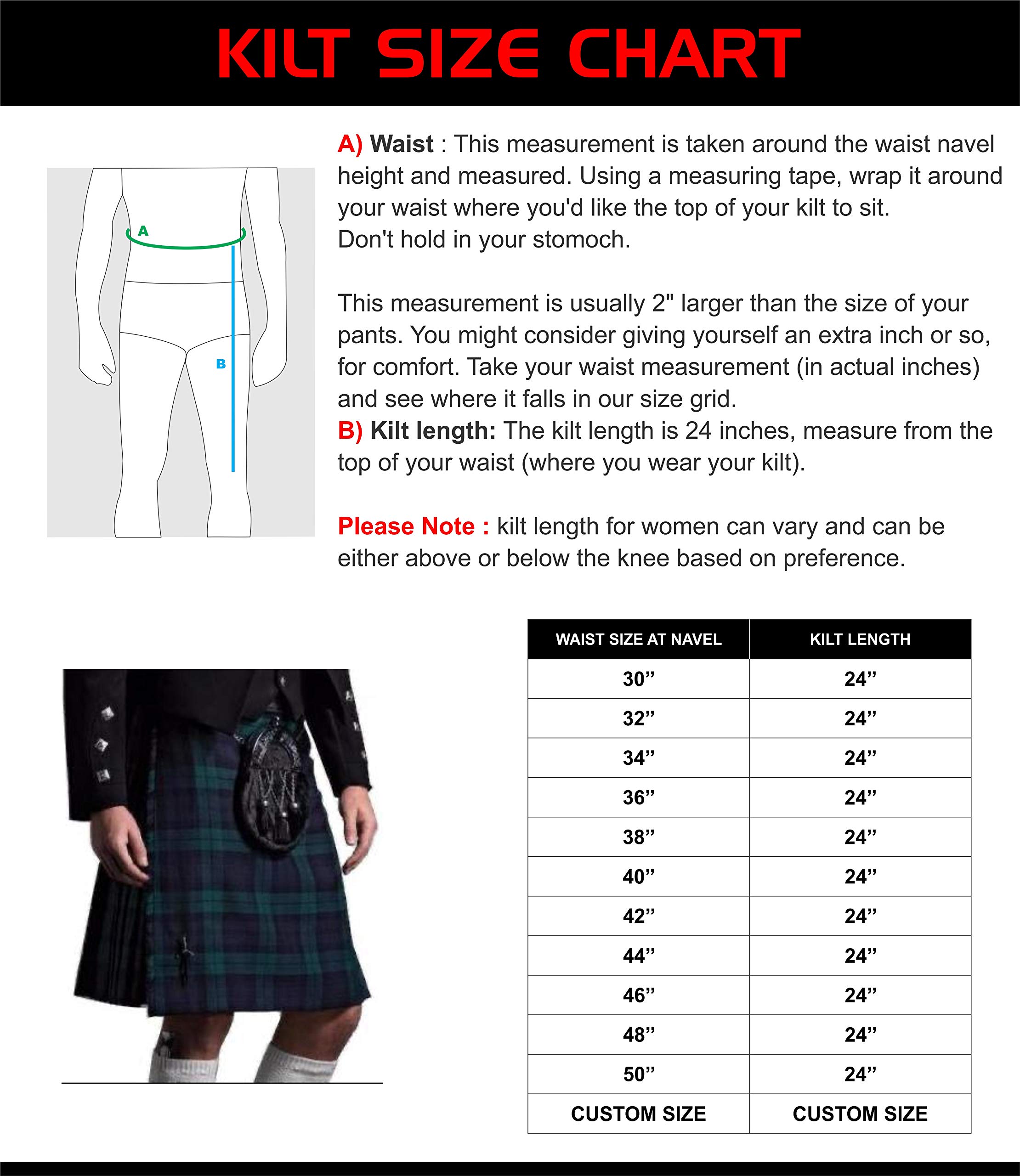 UMAM New Scottish Kilt Set of 07 Pcs in Different Tartans (Wallace, 50