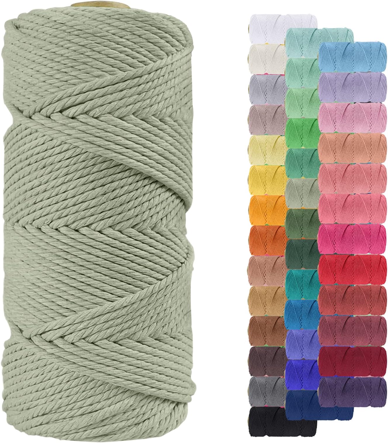 4mm Macrame Cord 109 Yards Natural Cotton Cord Twine Macrame String for Crafts, Thick Colored Macrame Rope Yarn for DIY Wall Hangers, Plant Holders, Knitting, Wedding Décor (Bean Green)