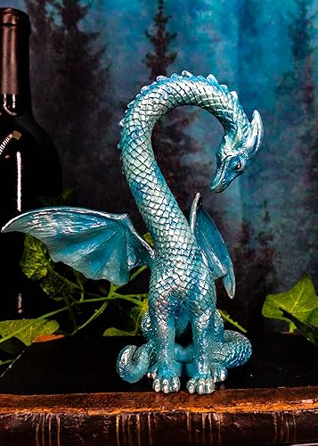 Miniatura 2 de Ebros - Figura de dragón azul de Cupido de San Valentín, 5.5 pulgadas de alto, romántico dragón masculino, parte izquierda de la curva del corazón,