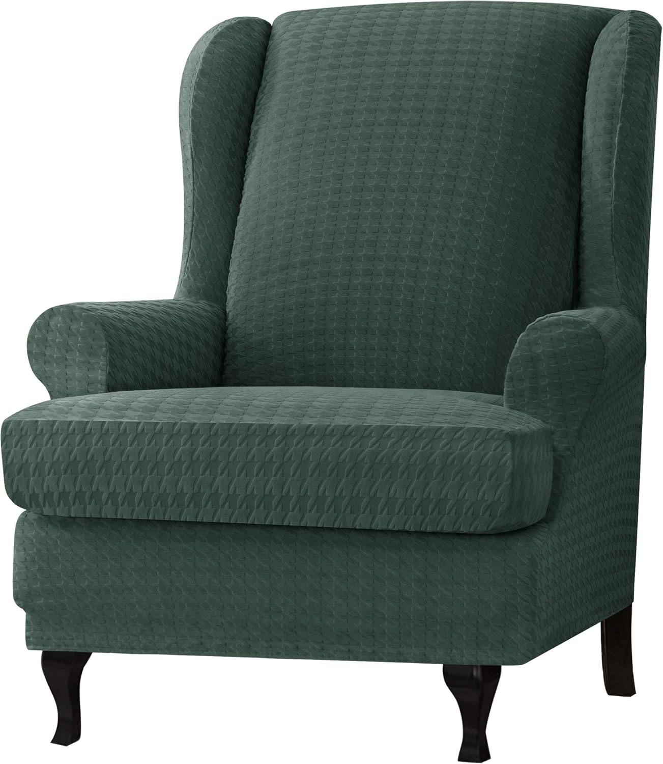 CHUN YI 2 Piece Stretch Houndstooth Wing Chair Cover, Soft Wingback Armchair Couch Slipcovers Spandex Fabric with Elastic Bottom for Living Room Bedroom Removable Furniture for Kids(Dark Cyan) : Home & Kitchen