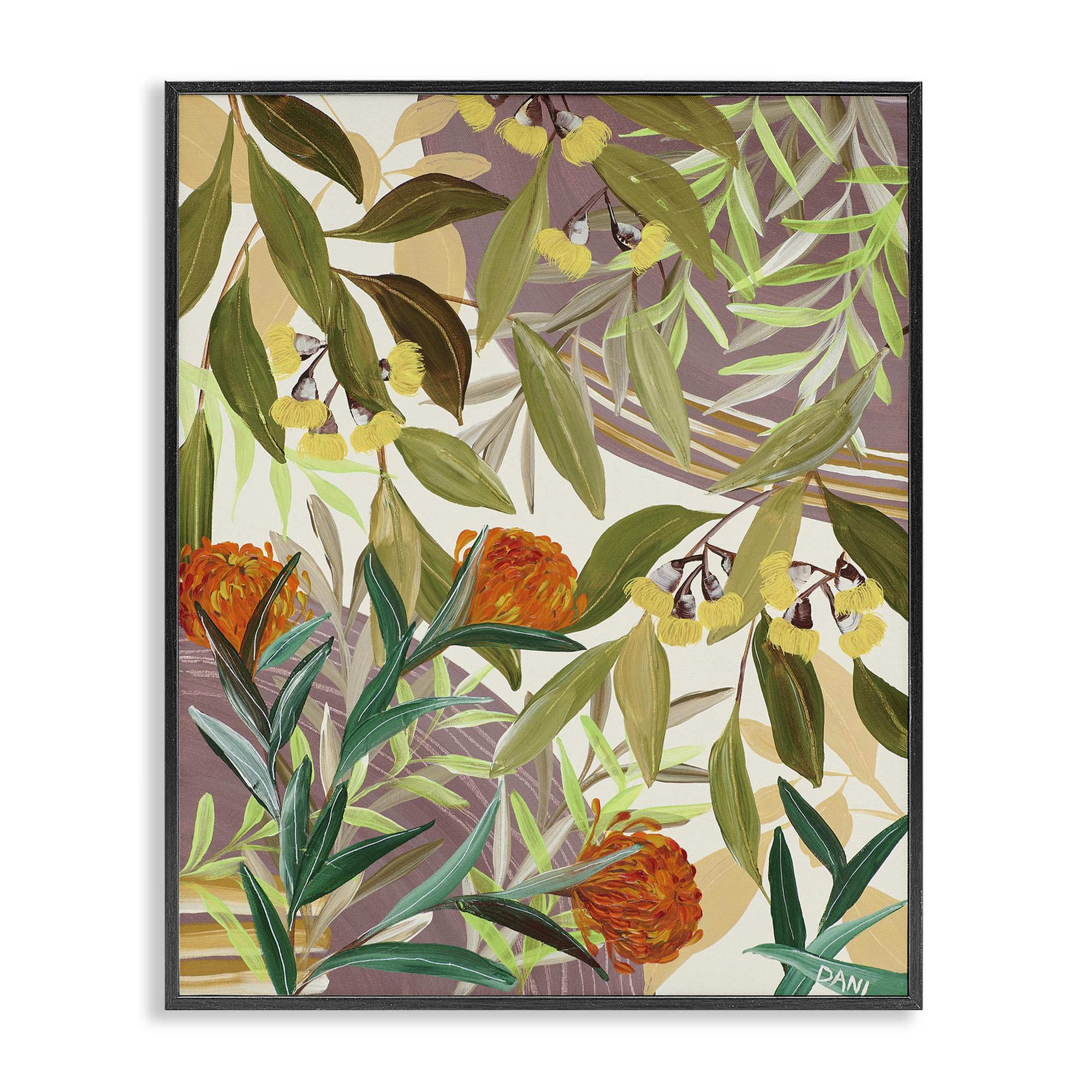 Stupell Industries Midnight Black (Textured) Floral Landscape Nature, 16 X 20 Inch Framed Giclée Print