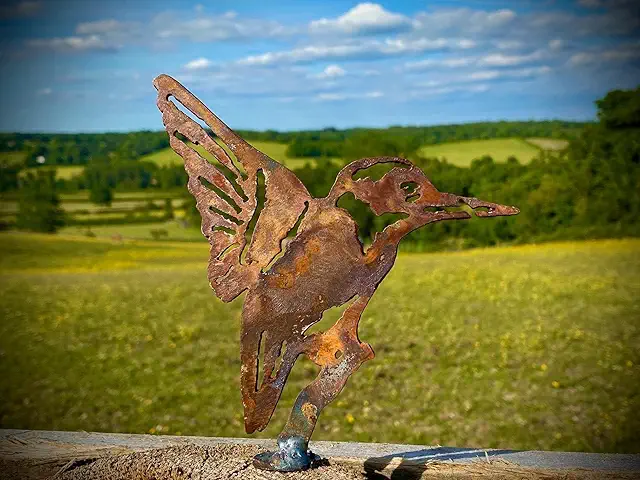 Rusty Metal Kingfisher Water Bird Garden Fence Topper Sculpture - Ijsvogel Beeldjes