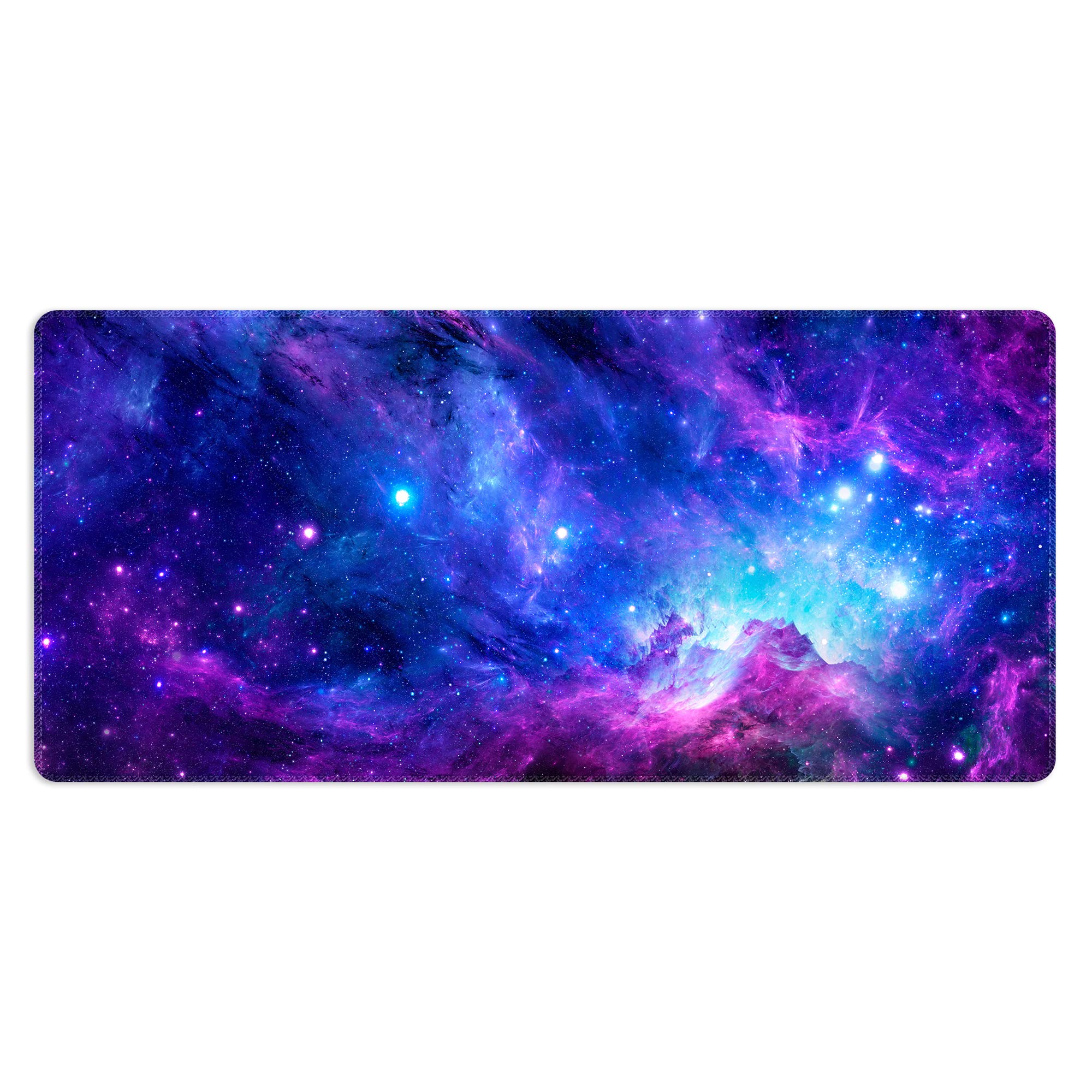 Meffort IncExtra Large Extended Gaming Desk Mat Non-Slip Rubber Pads Stitched Edges Mouse Pad 35.4 x 15.7 inch - Galaxy Clouds