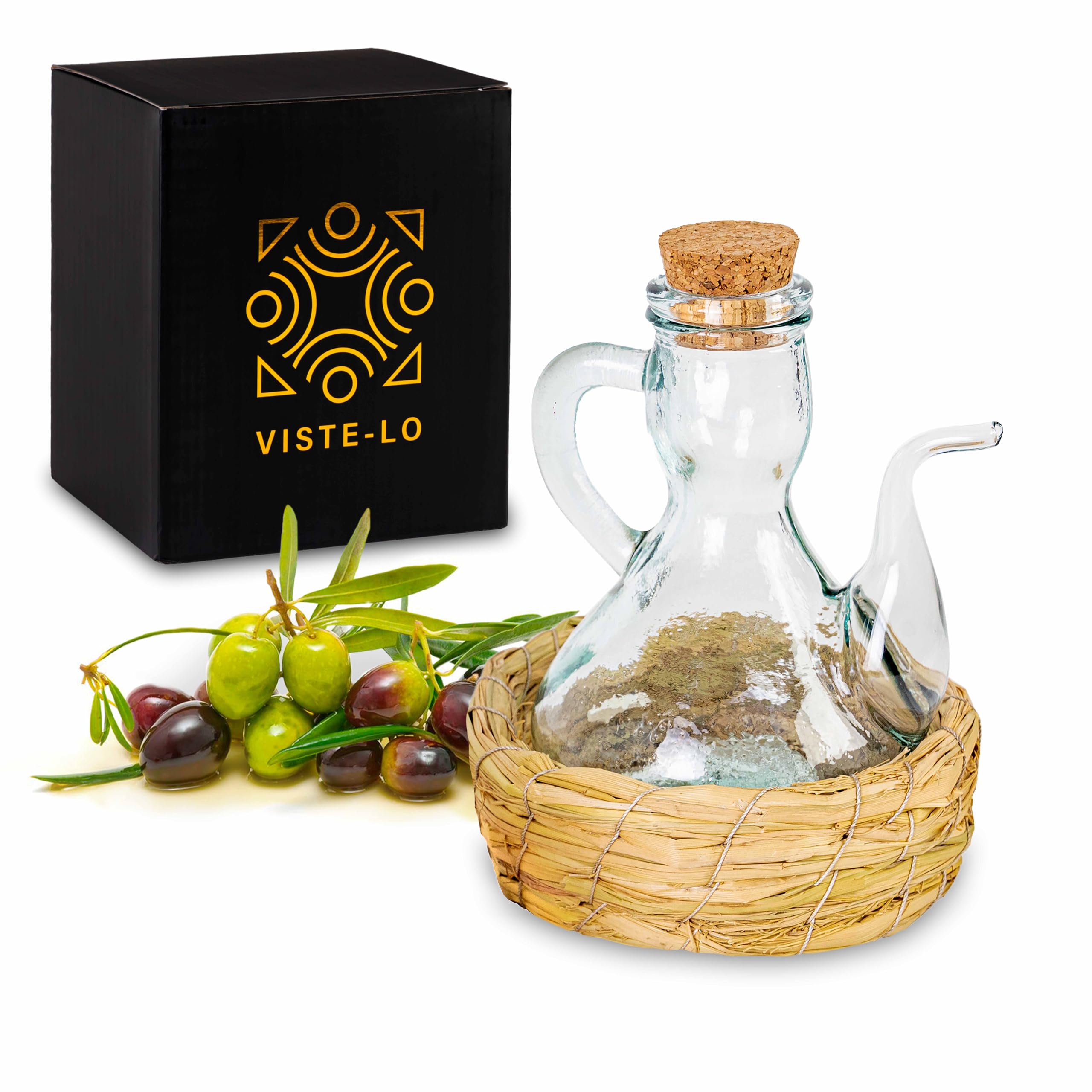 Lanhope Glazen oliefles, olijfolie-dispenser met schenktuit, olie- en azijnstel, voor keuken en Lanhope Glazen oliefles, olijfolie-dispenser met schenktuit, olie- en azijnstel, voor keuken en