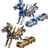 Magnetic Dinosaur Car Toy - 2 in 1 Crash & Transform Vehicle to Dino, No Battery Needed for Kids Age 3-12, Birthday Gift (Gold Blue)