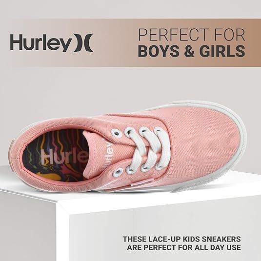 Hurley Marley Kids - Scarpe da ginnastica in tela con lacci, basse, per skateboard, per bambini, scarpe sportive per ragazzi e ragazze, Beige/bianco., 1 Big Kid