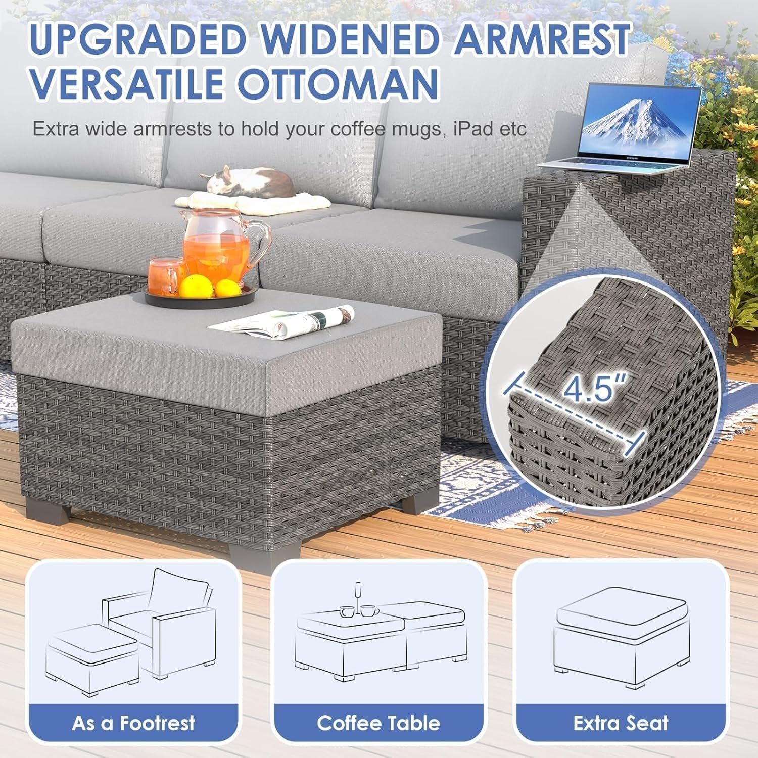 9-Piece Patio Furniture Set with Fire Pit Table Indoor Comfort Outdoor Living Weather-Resistant Wicker Ultra-Thick Cushions Patio Conversation Set for Deck Porch Poolside