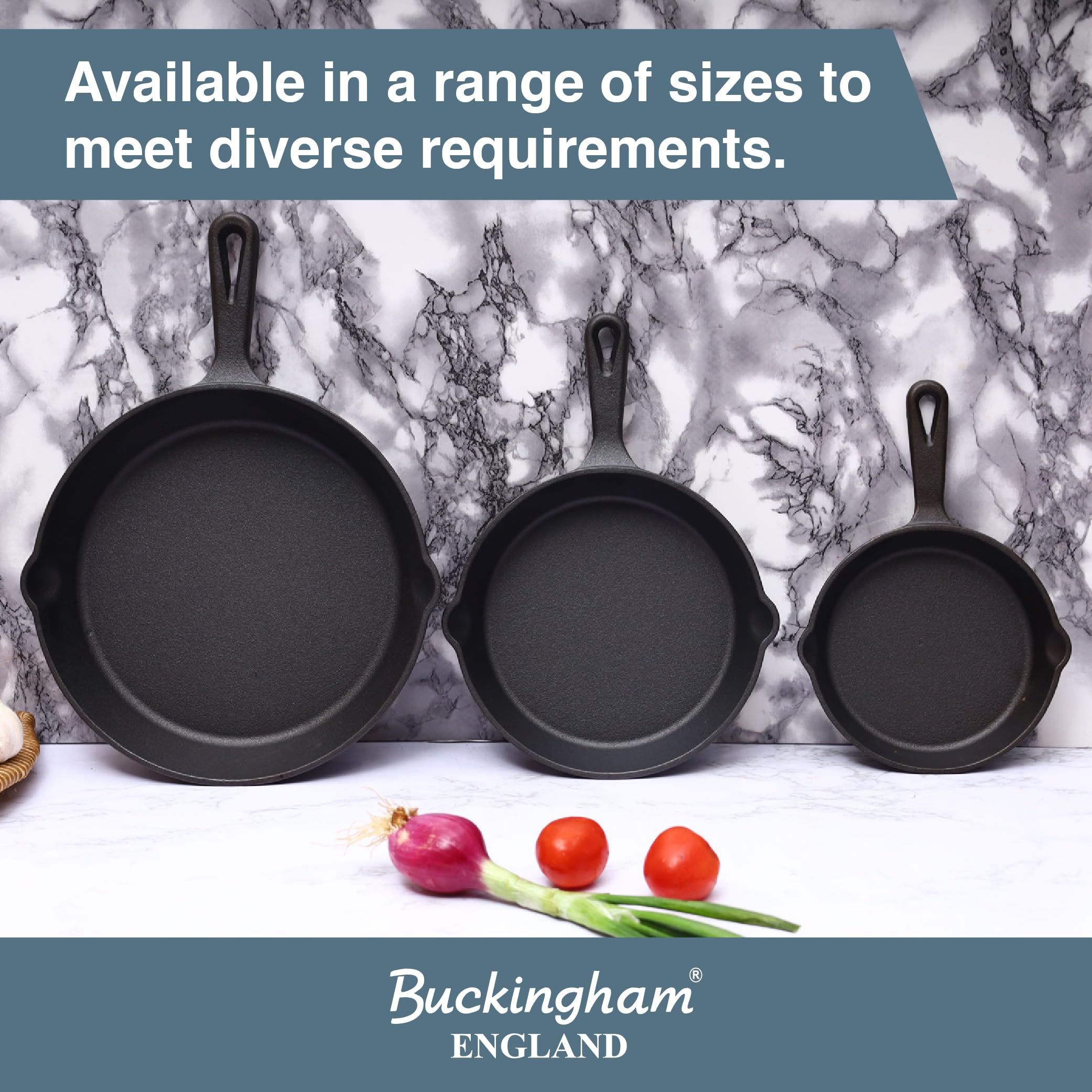 Buckingham Bratpfannen-Set, Gusseisen, vorgebrannt, 16 cm, 20 cm und 25 cm, für sicheres Kochgeschirr, für drinnen und draußen, gesundes Kochen – Premium-Qualität