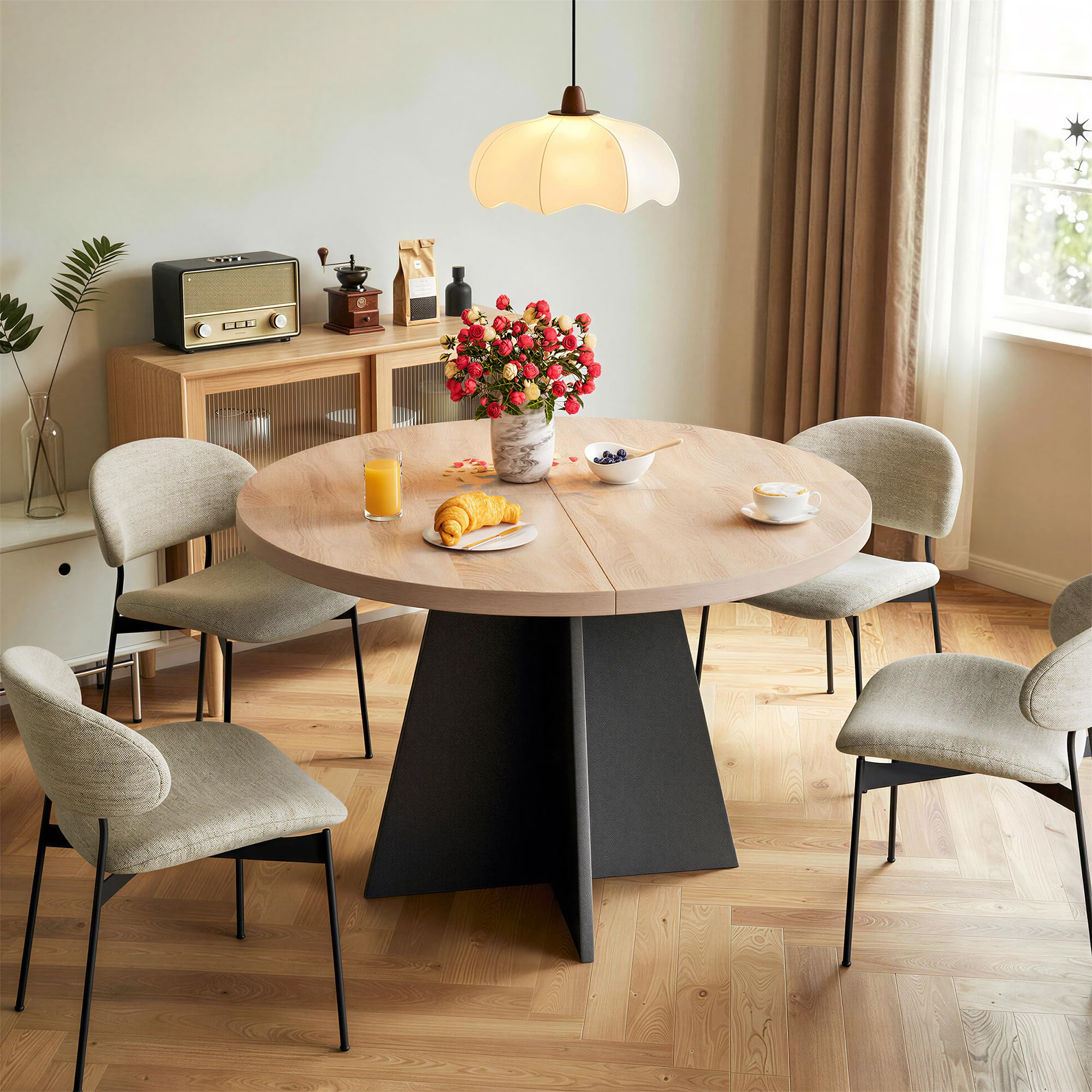 MSFE Mesa Redonda Comedor 100 cm,Mesa de Cocina Industrial Grande de Madera con Base de Pedestal de Madera para 4 Personas para Comedor, Cocina, Sala de Estar, 100 * 100 * 75cm