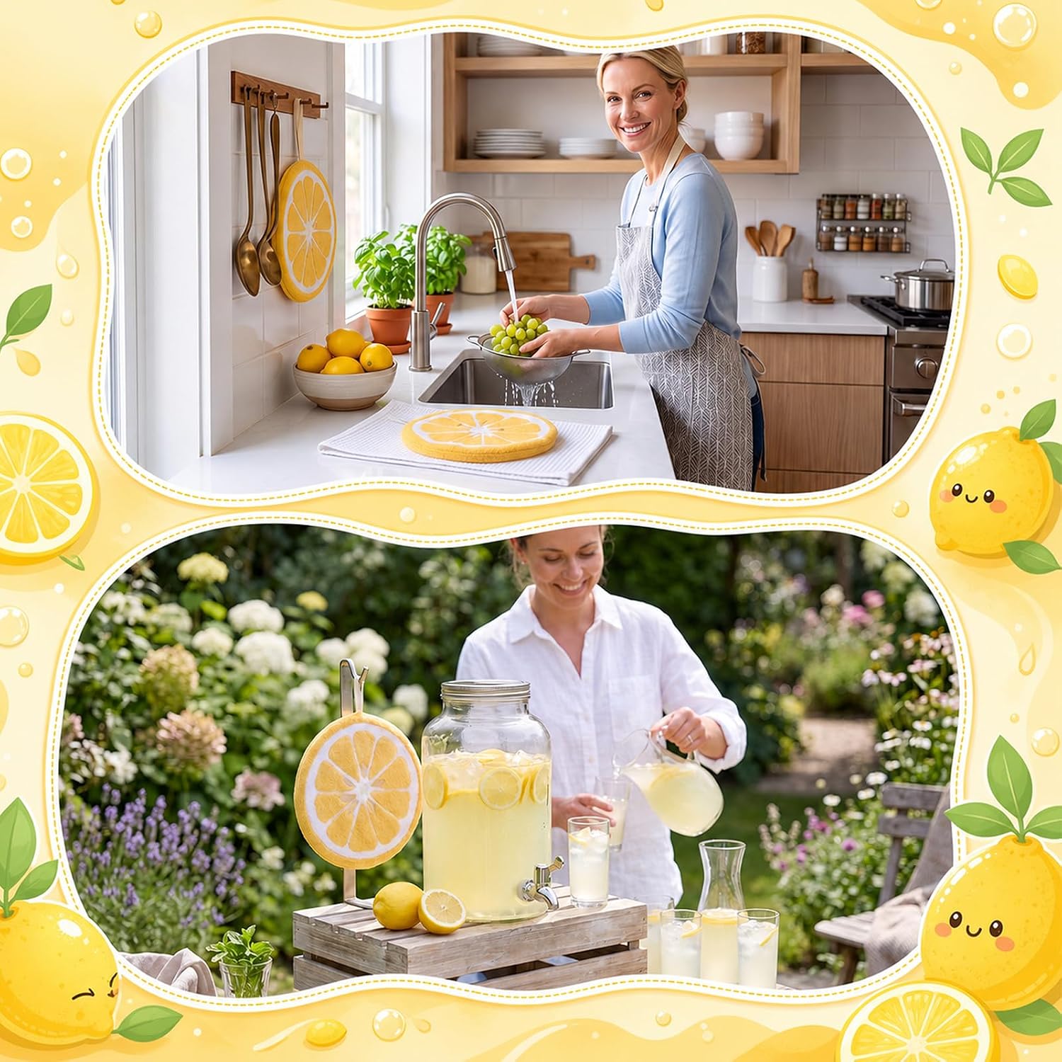 Aoriher 4 Pcs Lemon Hand Towels Set 10" Coral Fleece Lemon Kitchen Towels