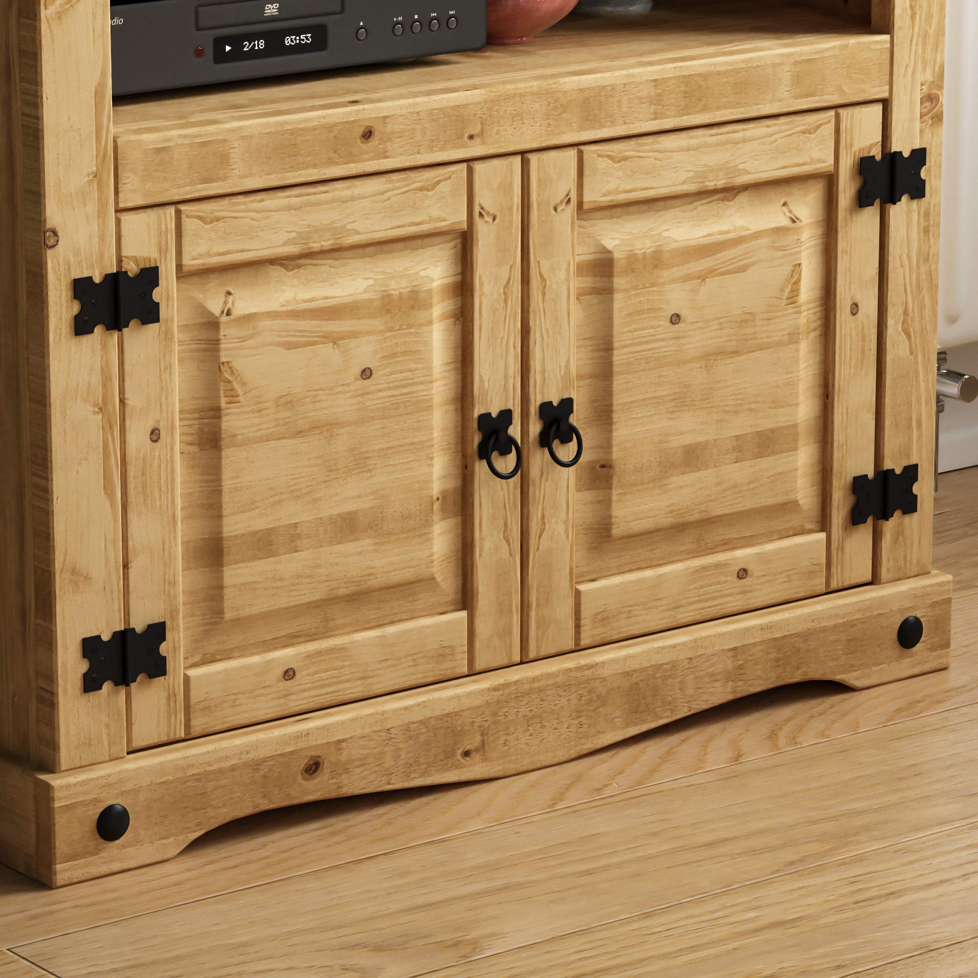 Vida Designs Corona - Mobile porta TV dritto, con ripiano e contenitore, in legno di pino massiccio
