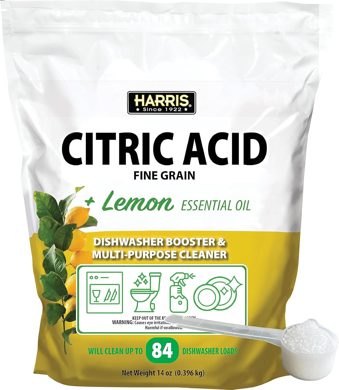Harris Citric Acid Dishwasher Booster and Multipurpose Cleaner, 14oz, Cleans 84 Dishwasher Loads, with Scoop Included Harris Citric Acid Dishwasher Booster and Multipurpose Cleaner, 14oz, Cleans 84 Dishwasher Loads, with Scoop Included