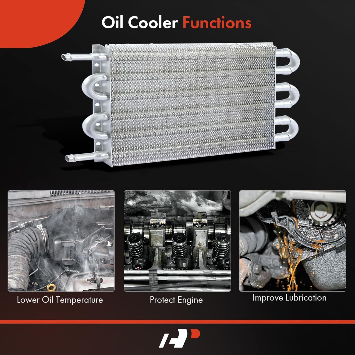 A-Premium Transmission Oil Cooler, Universal Aluminium 6 Pass Tube and Fin, Towing Up To 2,500 lbs, Oil Cooler Kit with Hose Mounting Kit