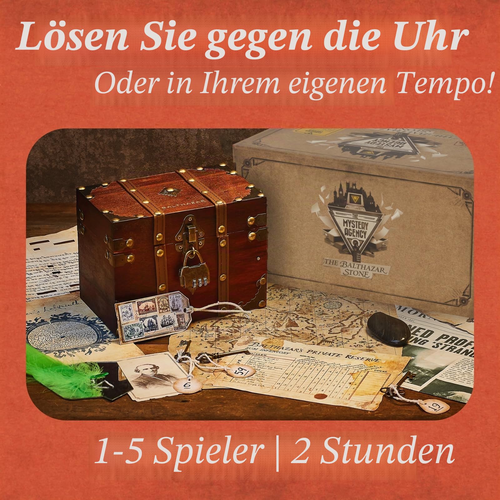 The Mystery Agency | The Balthazar Stone : Solve MysteryEscape Room Puzzles in a Box | 20+ Real-Life Physical Objects & Evidence | Fully Reusable |Age 14+ | 1-6+ Players | English