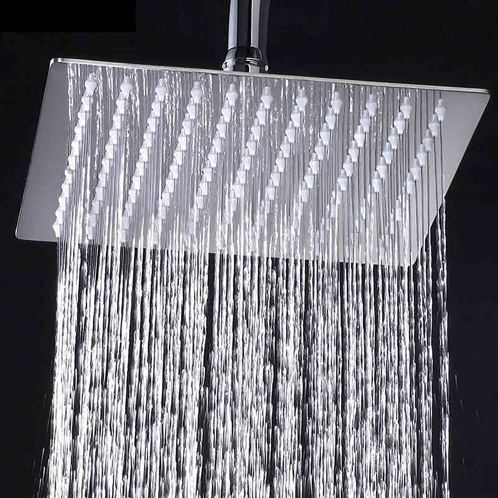 Alcachofa de Ducha Cromado Cabezal de Ducha Lluvia de Alta Presión Acero Inoxidable Alcachofas Fijas para Ducha Cuadrado Rociador Ducha Efecto Lluvia con Brazo de Ducha, G1/2'',8 Inch