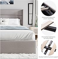 Vista 4 de SHA CERLIN - Cama de tamaño completo con almacenamiento elevado/Cabecero abatible moderno/Base de cama tapizada con plataforma/Almacenamiento Beige