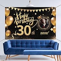 Vista 6 de Custom Happy Birthday Banner,Customize Photo Name and Age Banners Decorations Backdrop for Women Men Boys Girls, Personalization Birthday Banners