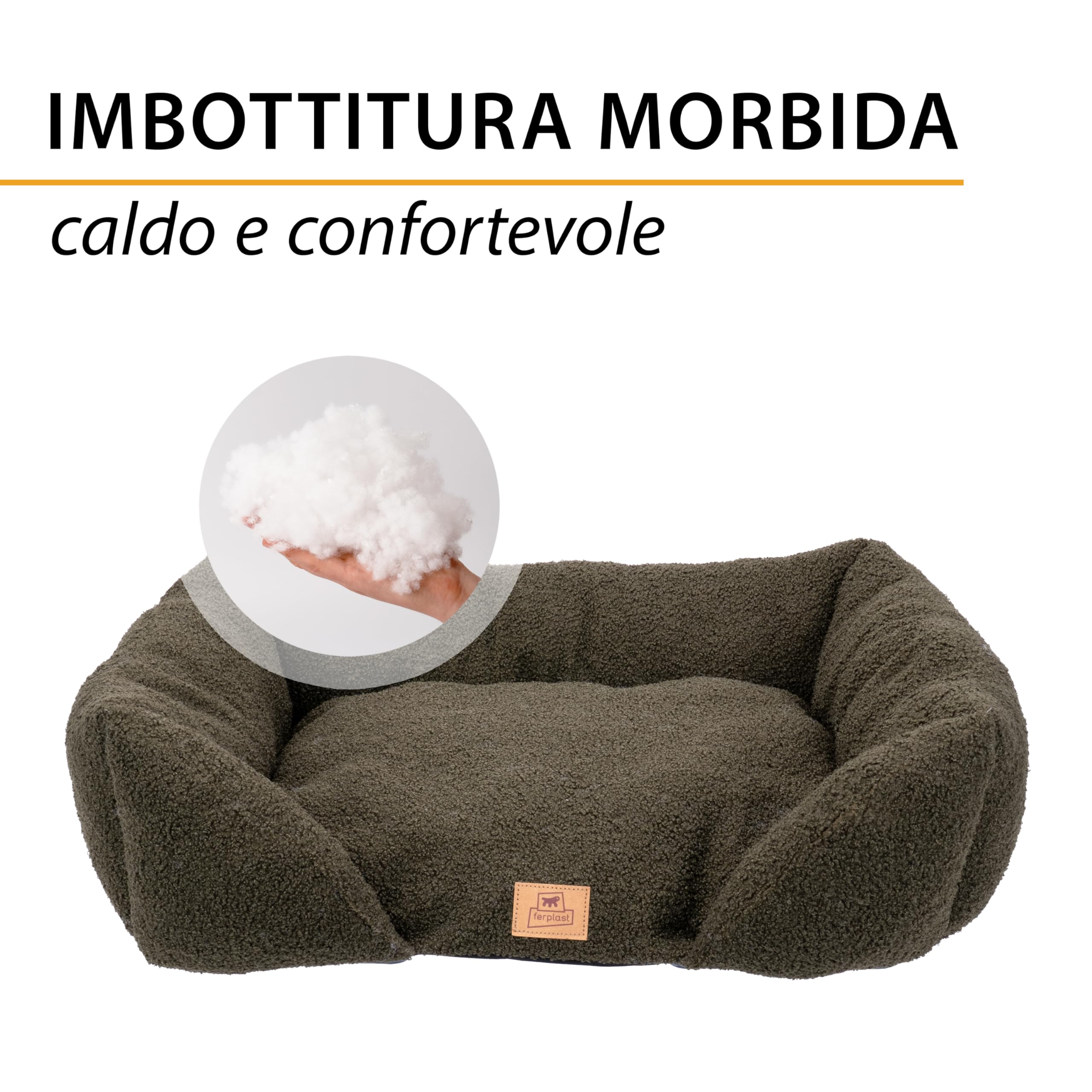 Ferplast Cuccia Cane Cuscino per Cani di medie dimensioni, Cuccia Gatto, Tessuto Lavabile in Bouclé Sintetico, Imbottitura Soffice, 66 x 50 x h 20 cm. Verde