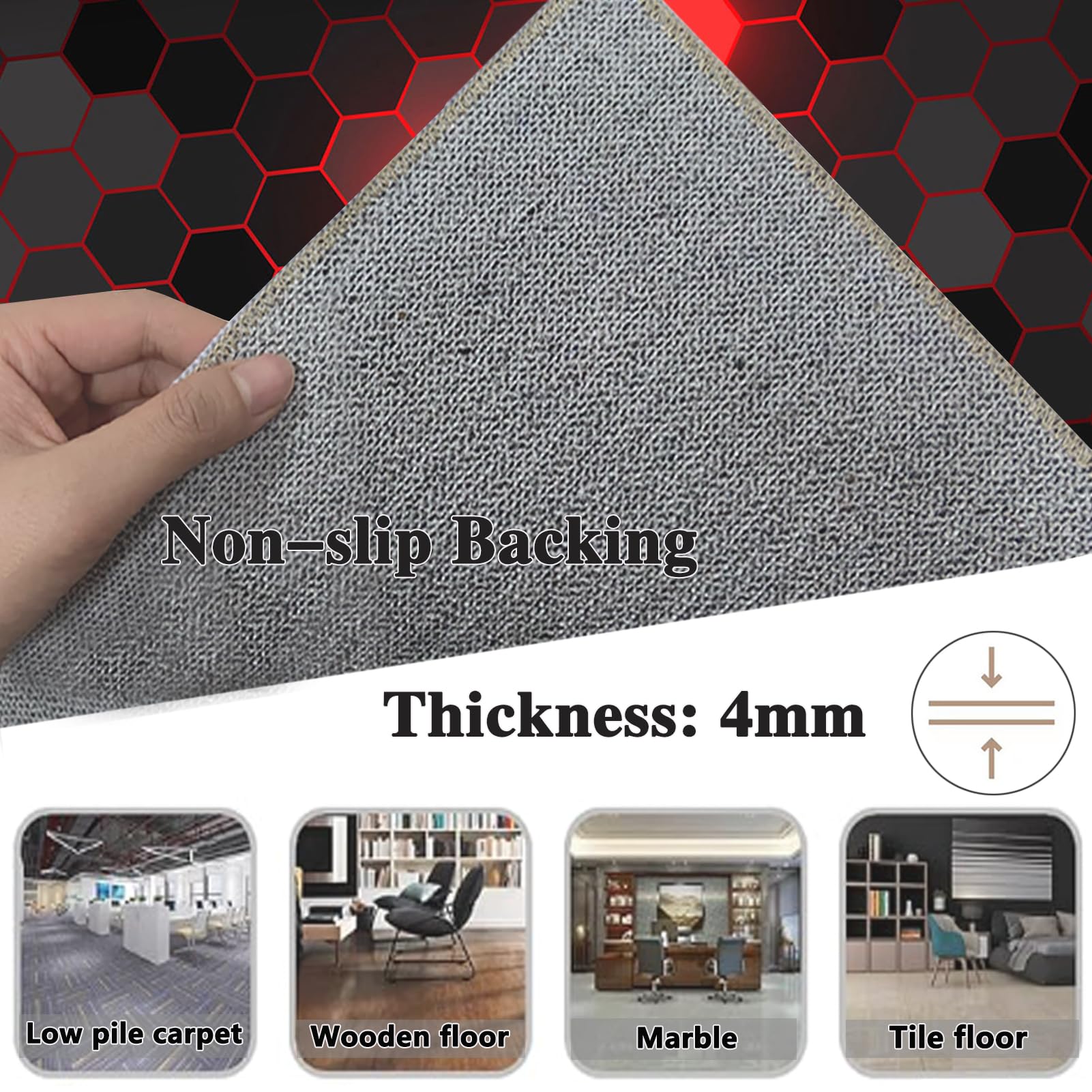 Alfombra Silla Gaming 90 x 110 cm, Alfombrilla para Silla de Oficina, Protector Suelo Silla Ruedas, Alfombra para protección de Suelos Duros, Antideslizante Tapete de Protección de Madera/baldosas