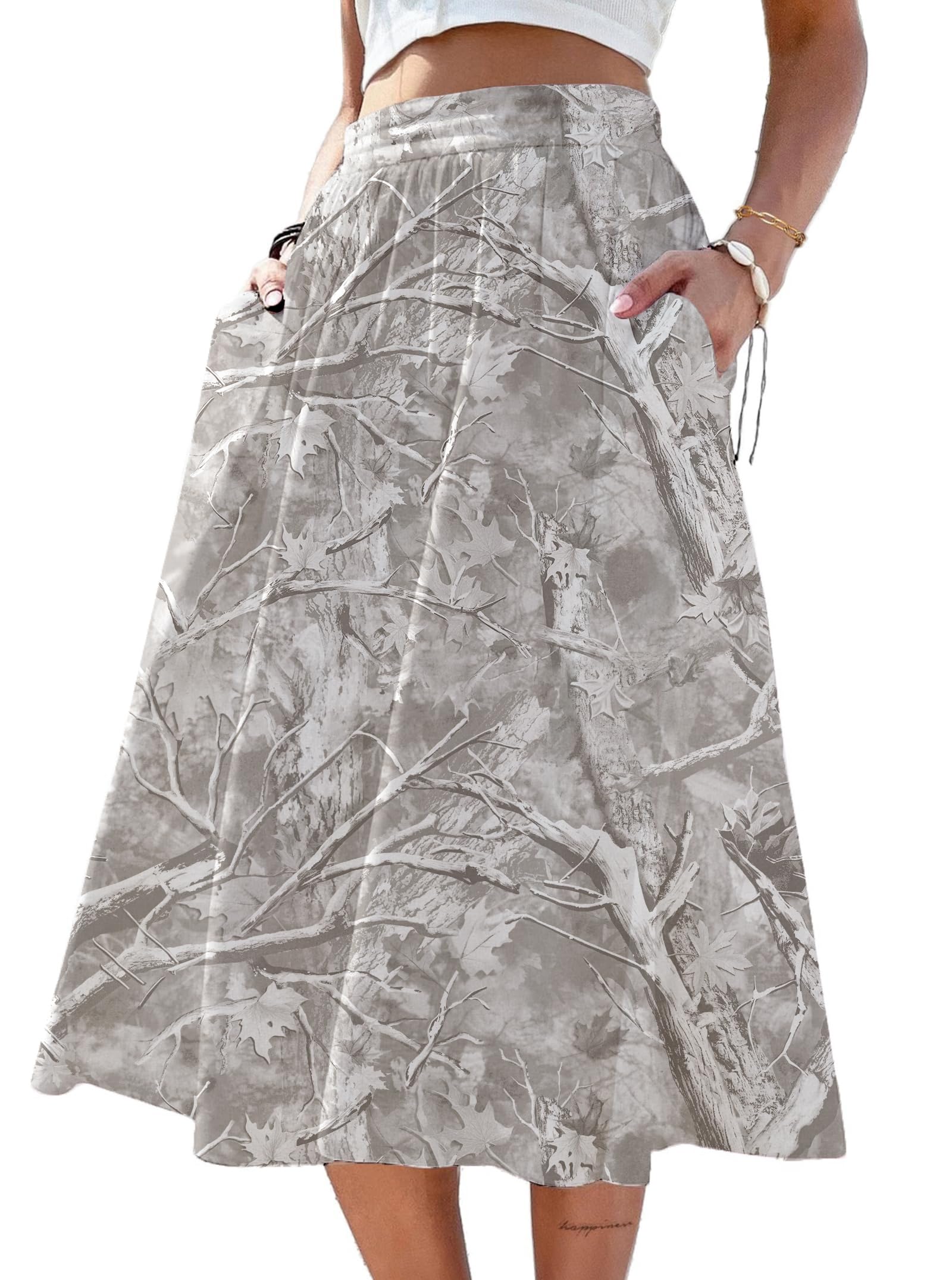 SOFIAS CHOICE Womens High Waist Midi Skirt Casual A Line Skirts with Pocket